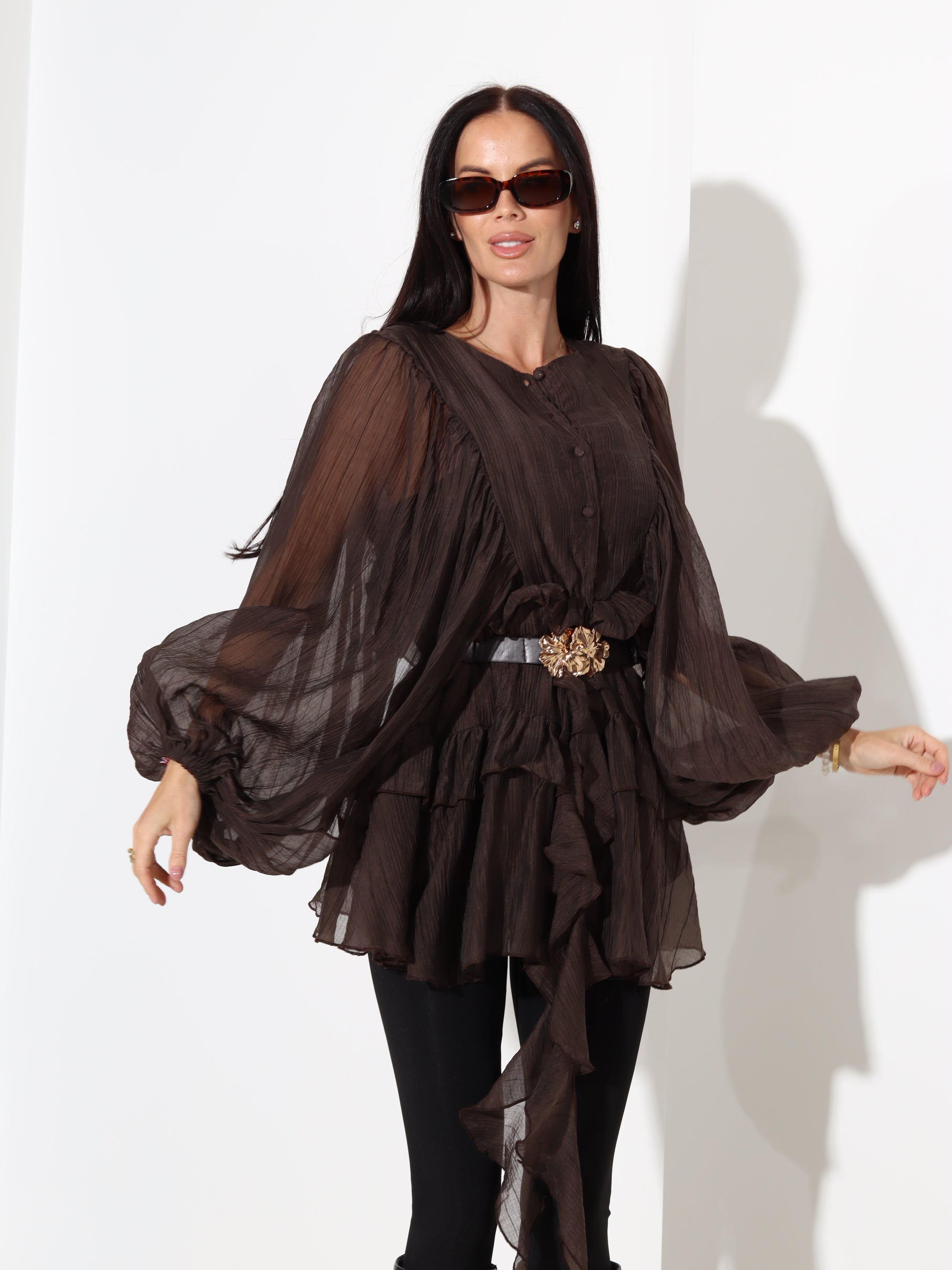 Brūna pagarināta blūze/tunika - 18008
