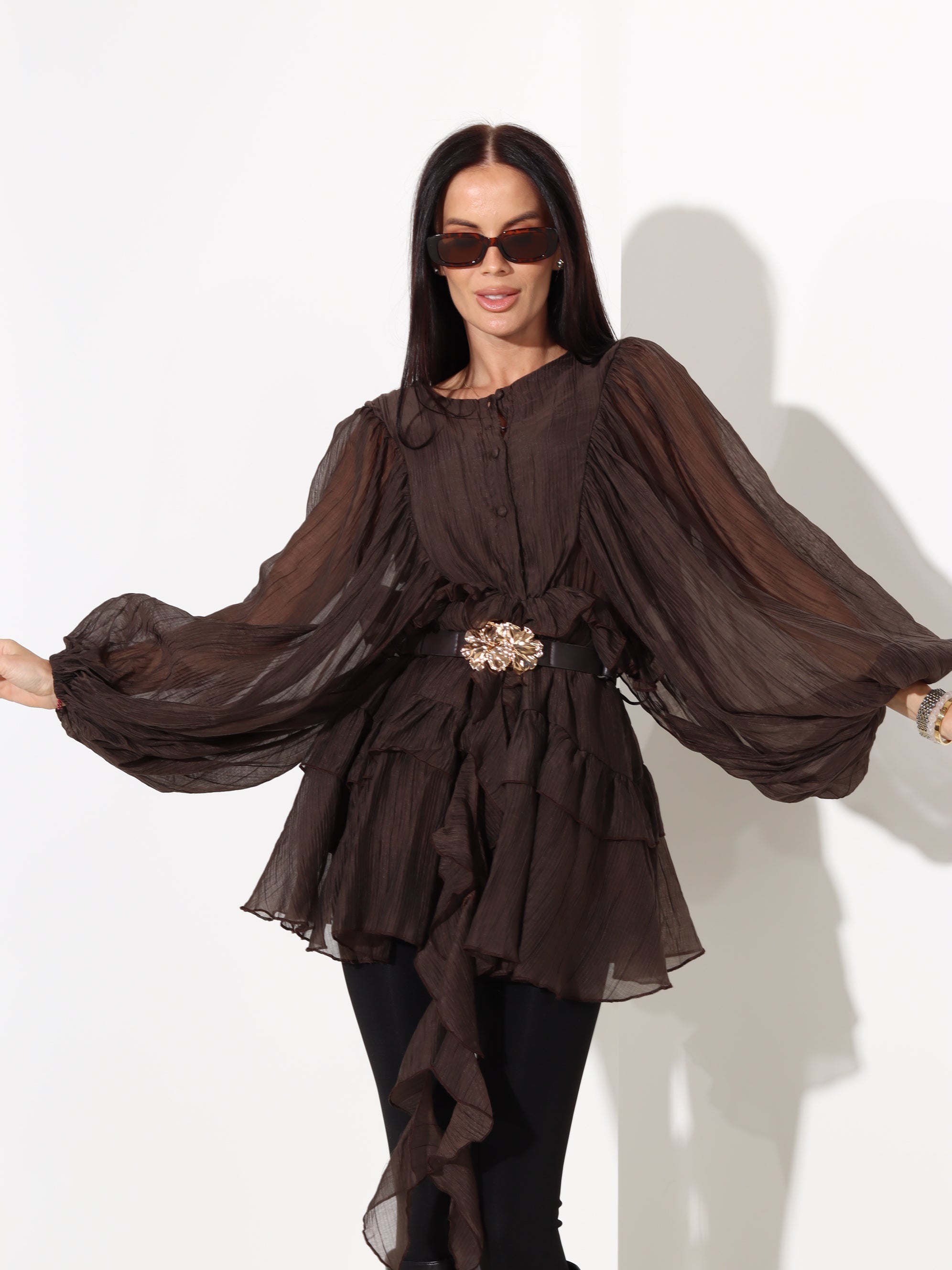 Brūna pagarināta blūze/tunika - 18008