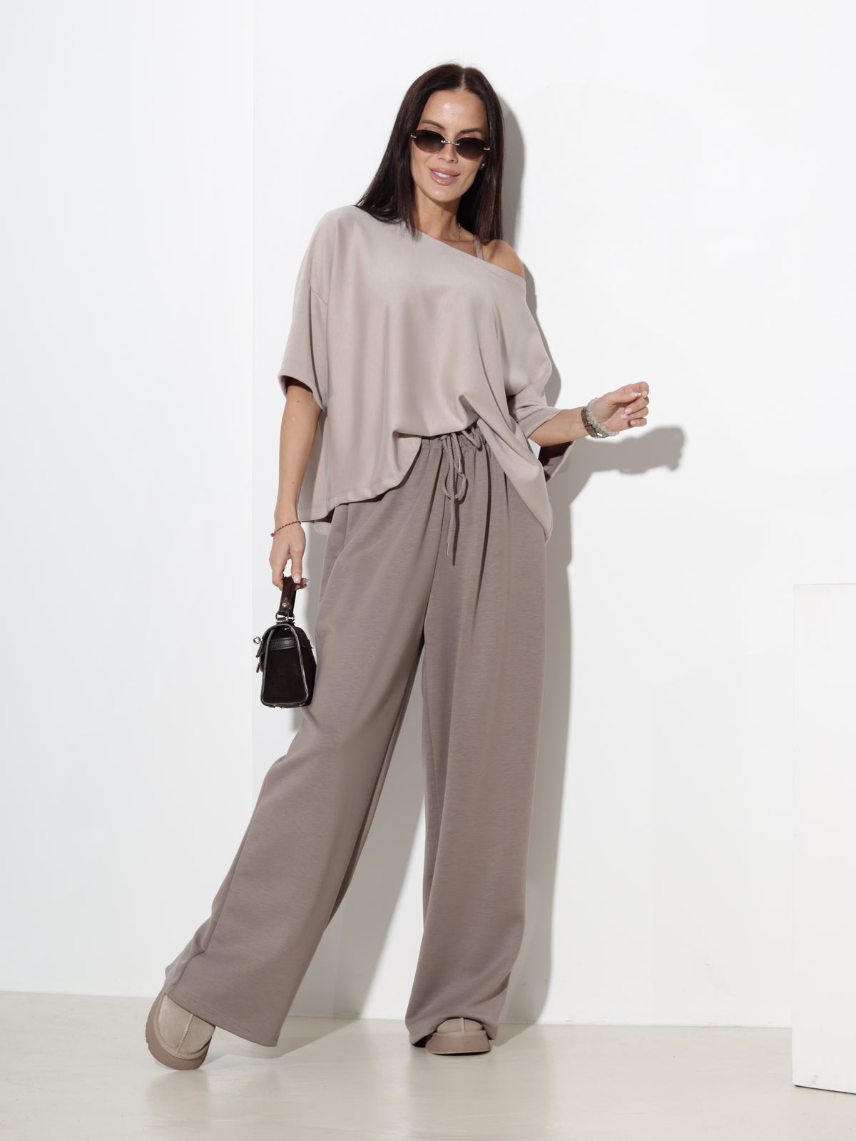 Taupe brīvā stila bikses, viskozes auduma - 21150
