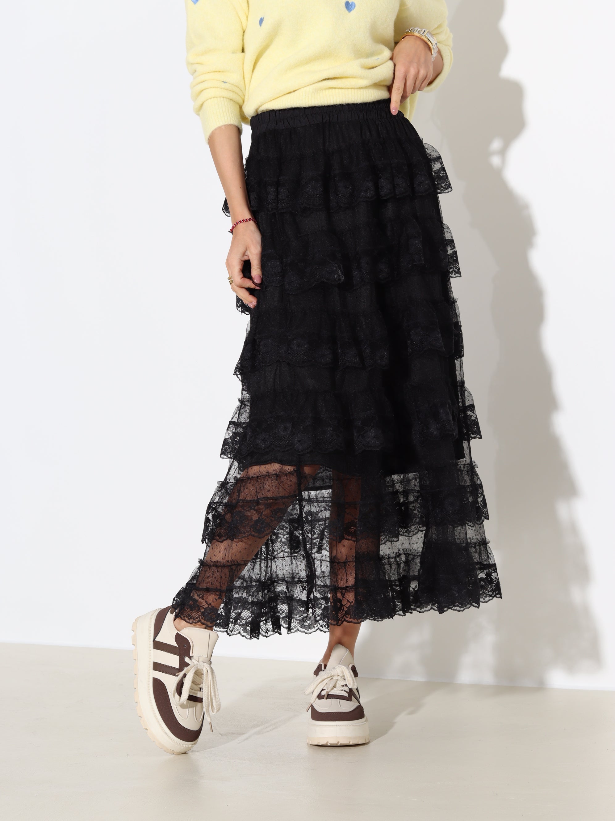 Melni, gari, volānu svārki "Flamenko" - 18004