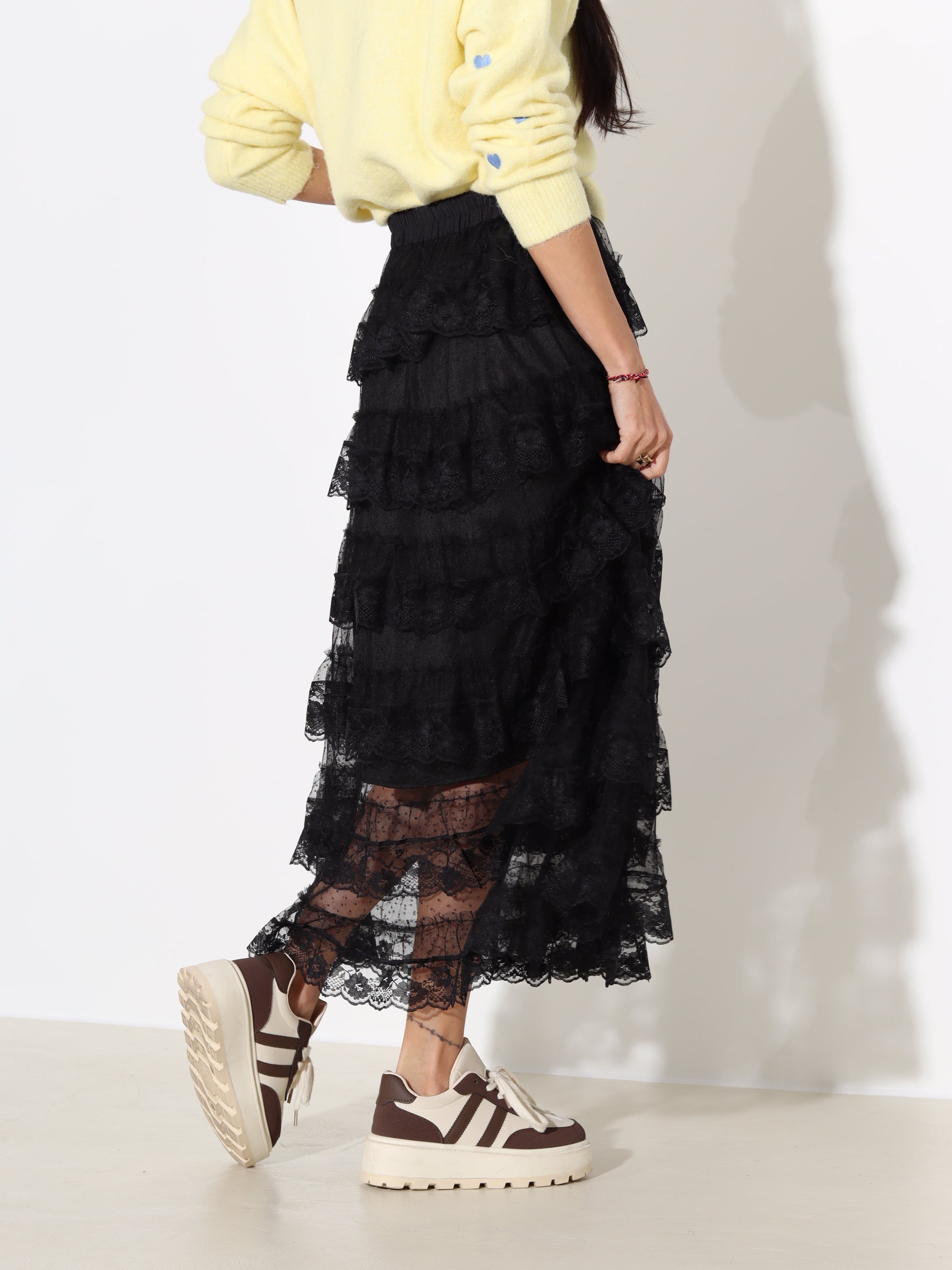 Melni, gari, volānu svārki "Flamenko" - 18004