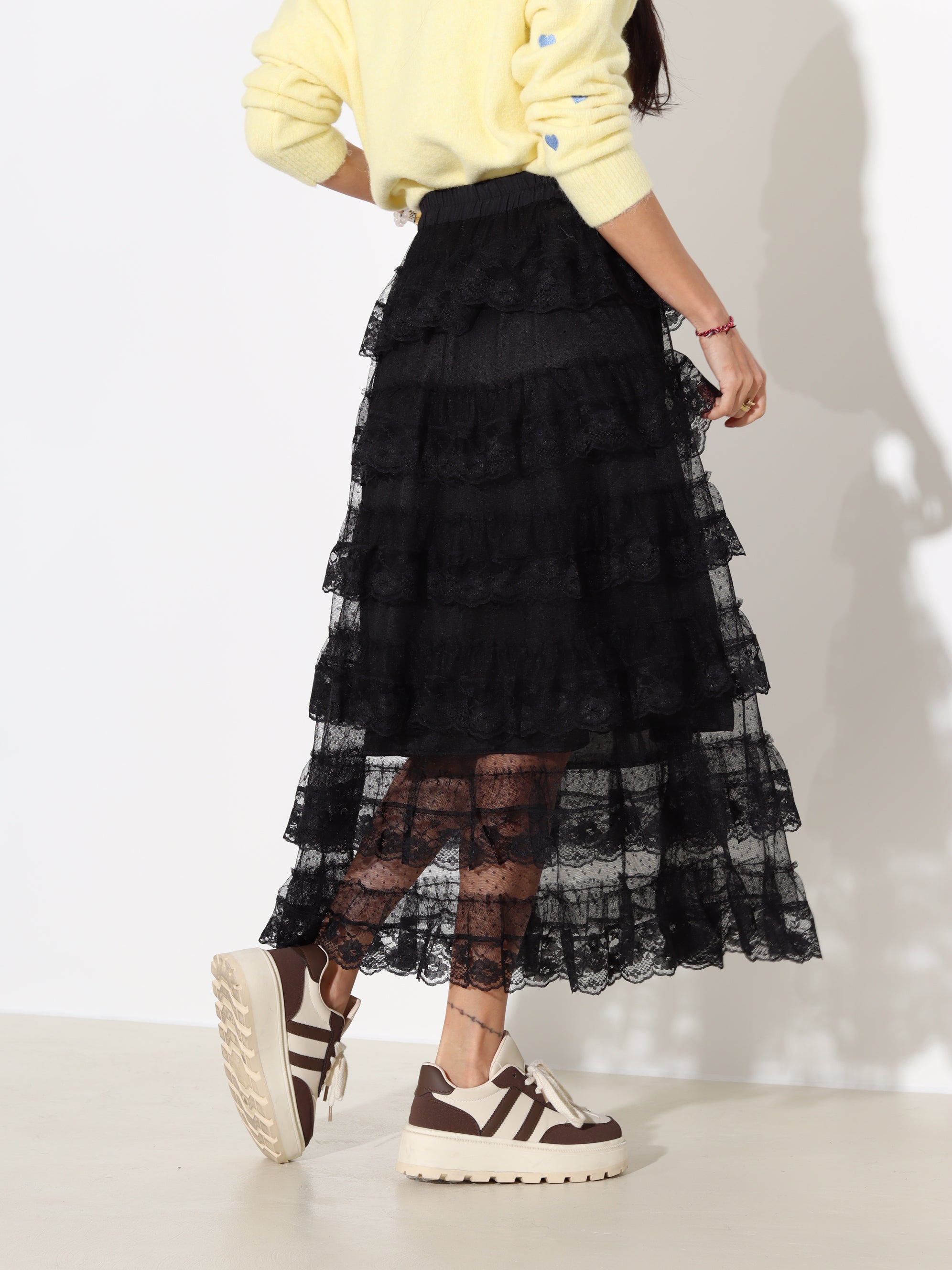 Melni, gari, volānu svārki "Flamenko" - 18004