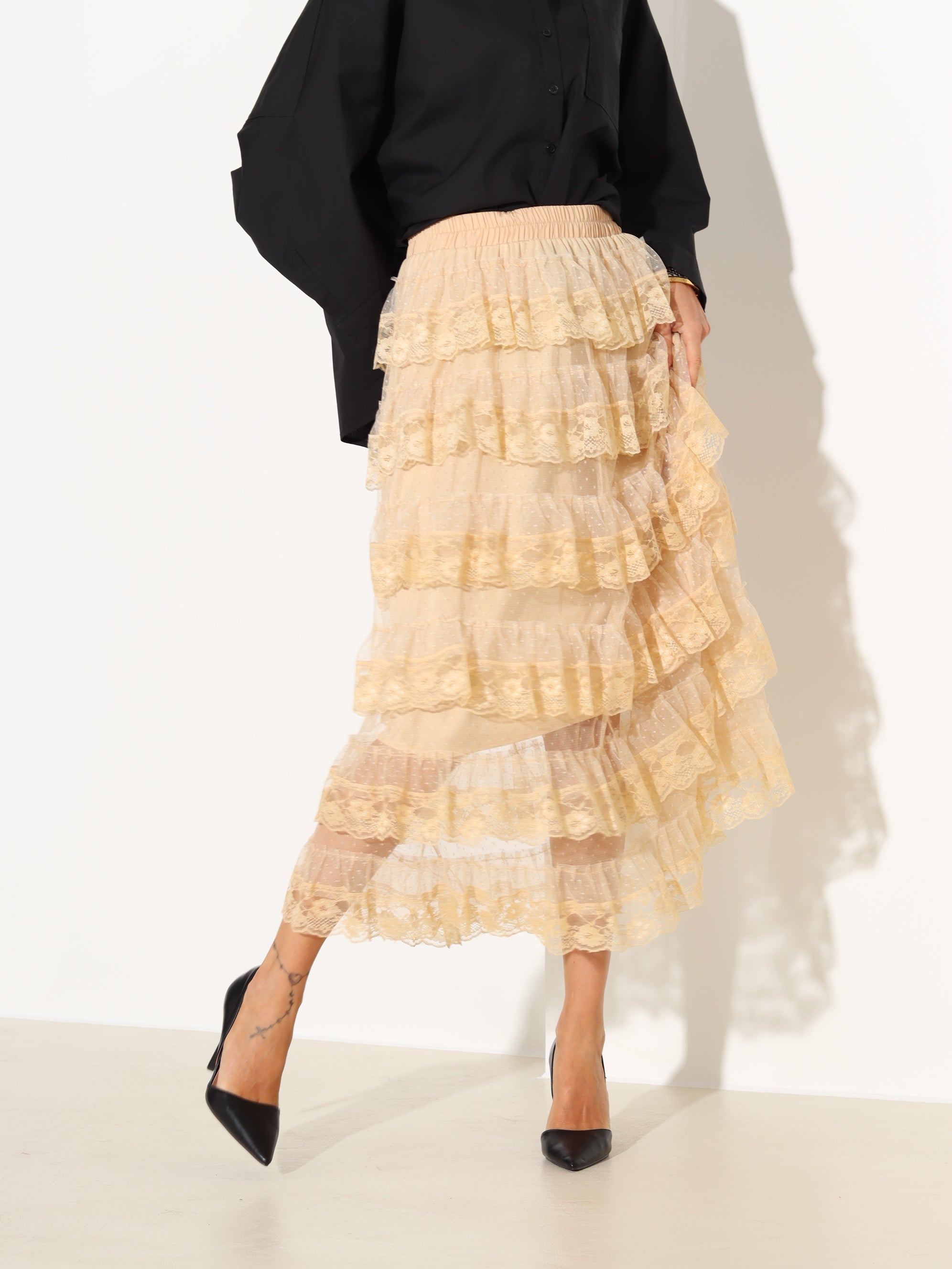 Brūni, gari, volānu svārki "Flamenko" - 18003