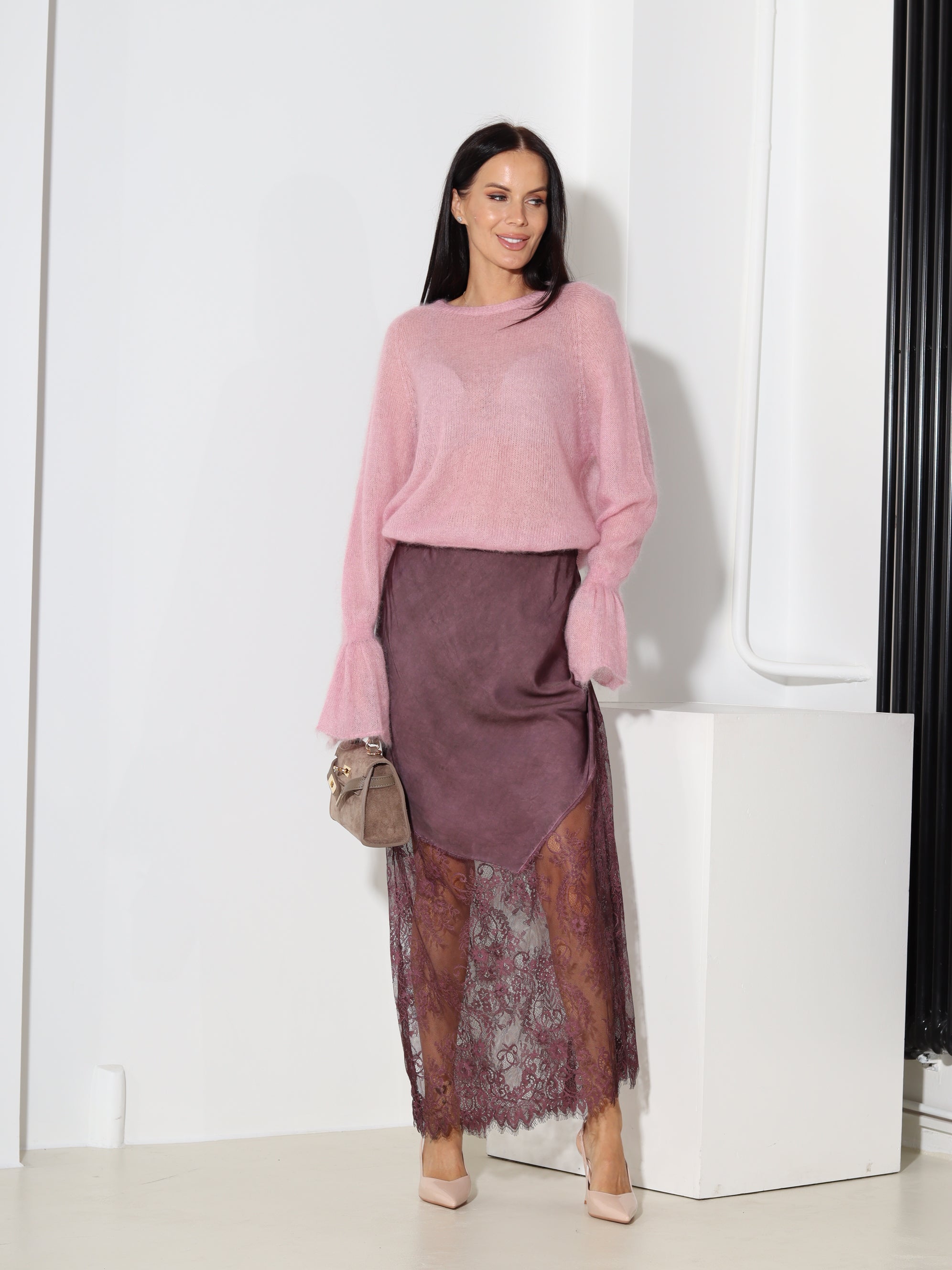 Violeti viskozes svārki ar mežģīni- 18476