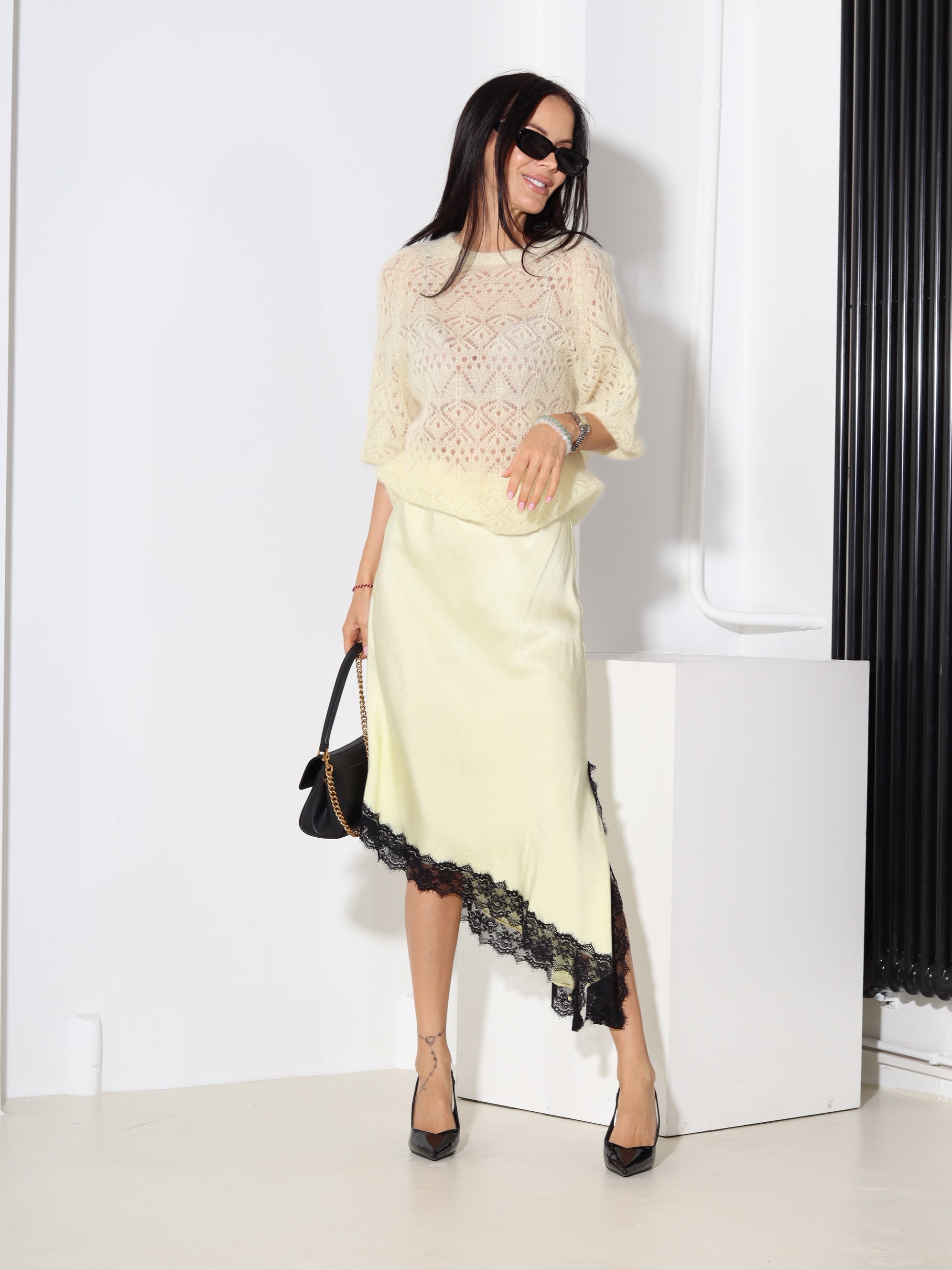 Dzelteni viskozes svārki ar slīpu apakšmalu - 18485