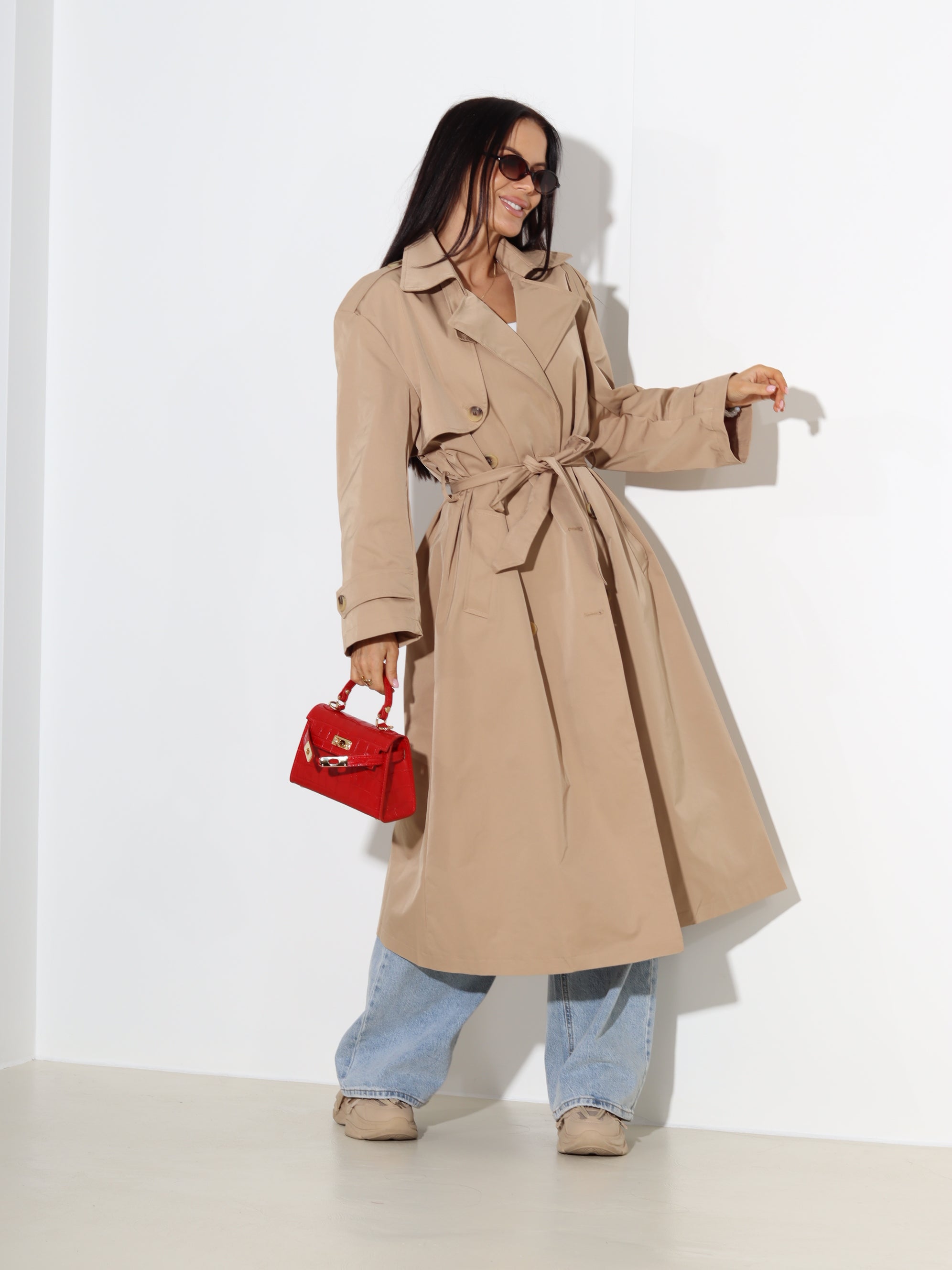 Brūns, garš, klasisks trencis "You&Me" - 18693