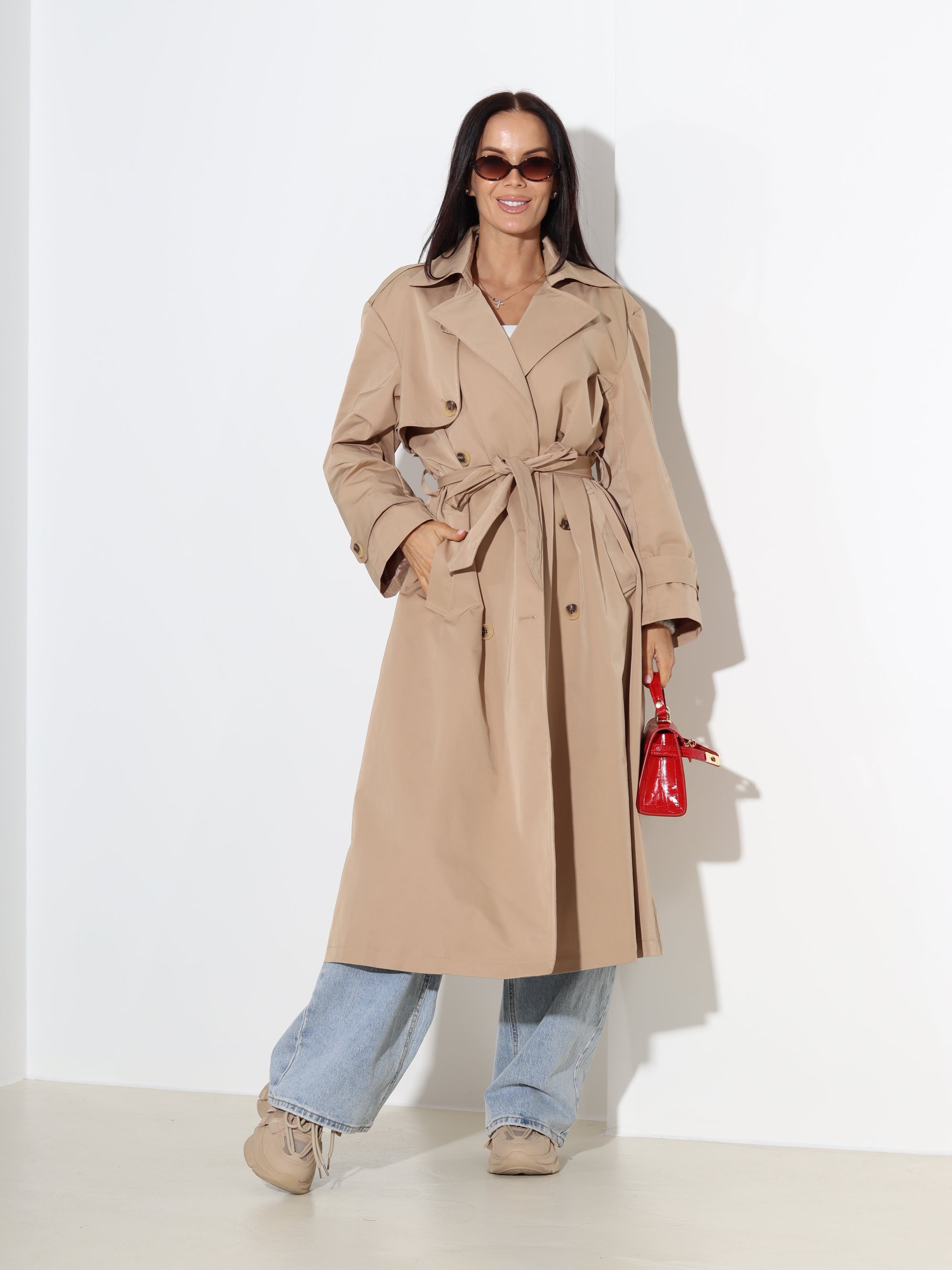 Brūns, garš, klasisks trencis "You&Me" - 18693