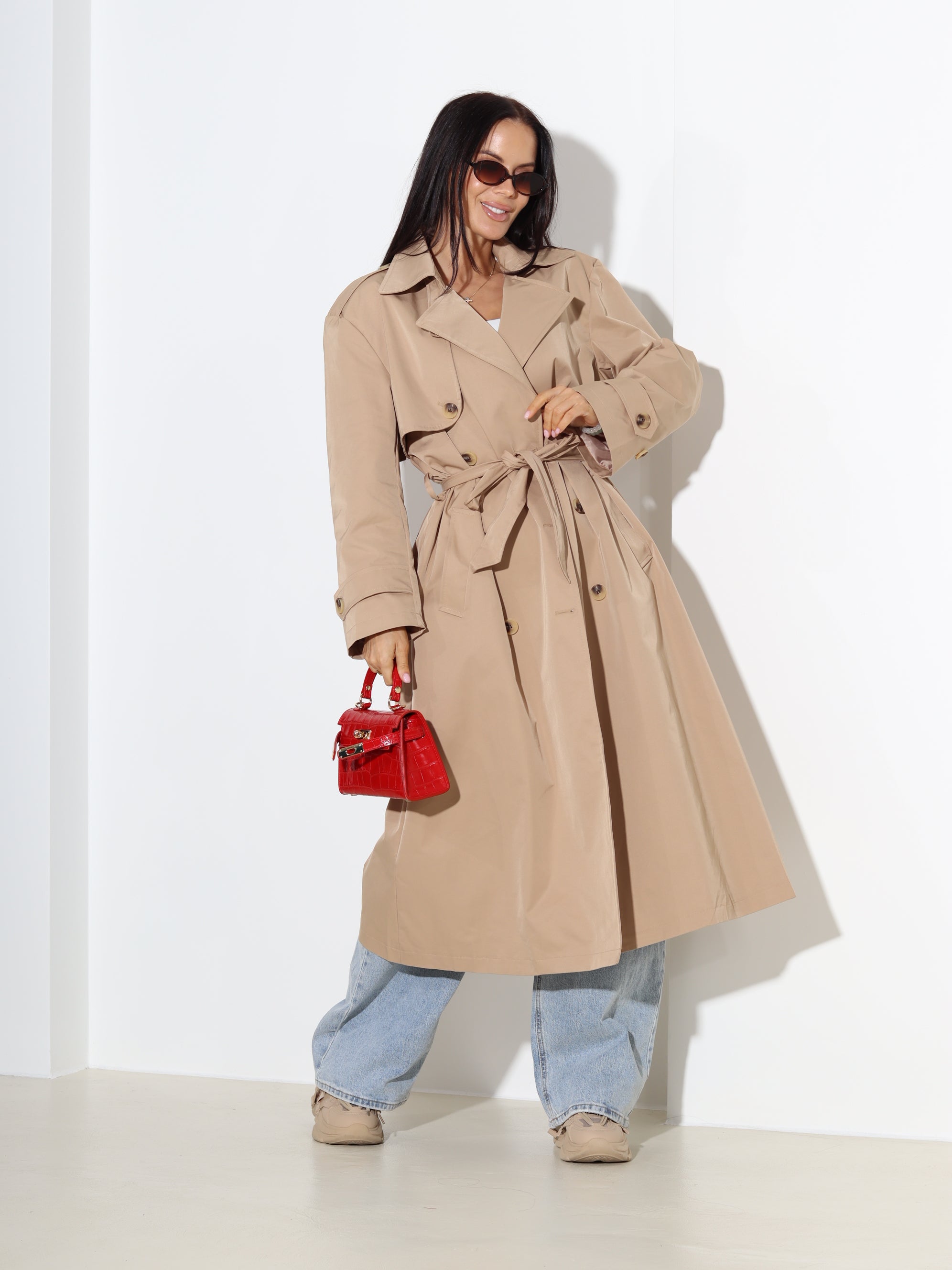 Brūns, garš, klasisks trencis "You&Me" - 18693