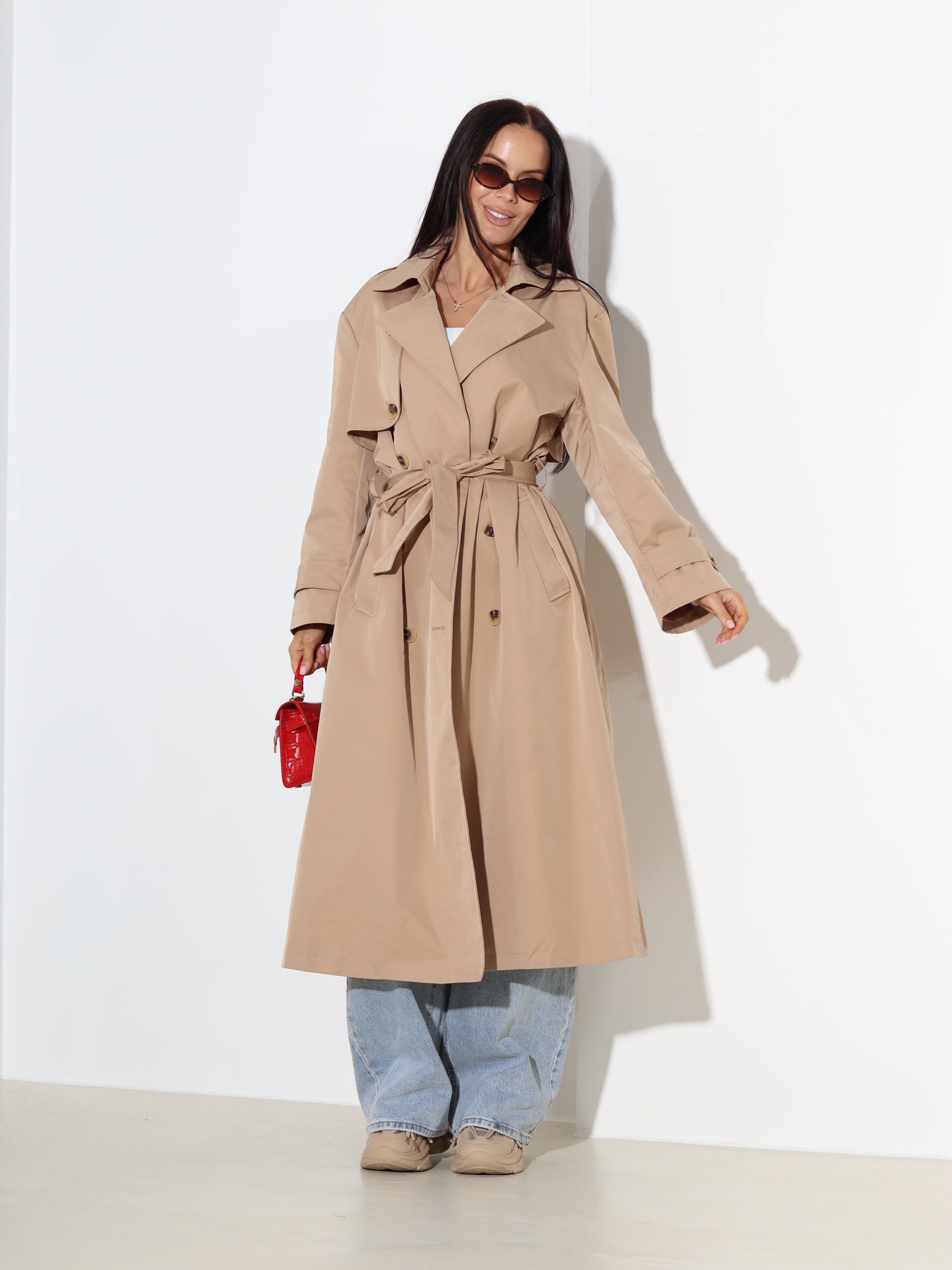 Brūns, garš, klasisks trencis "You&Me" - 18693