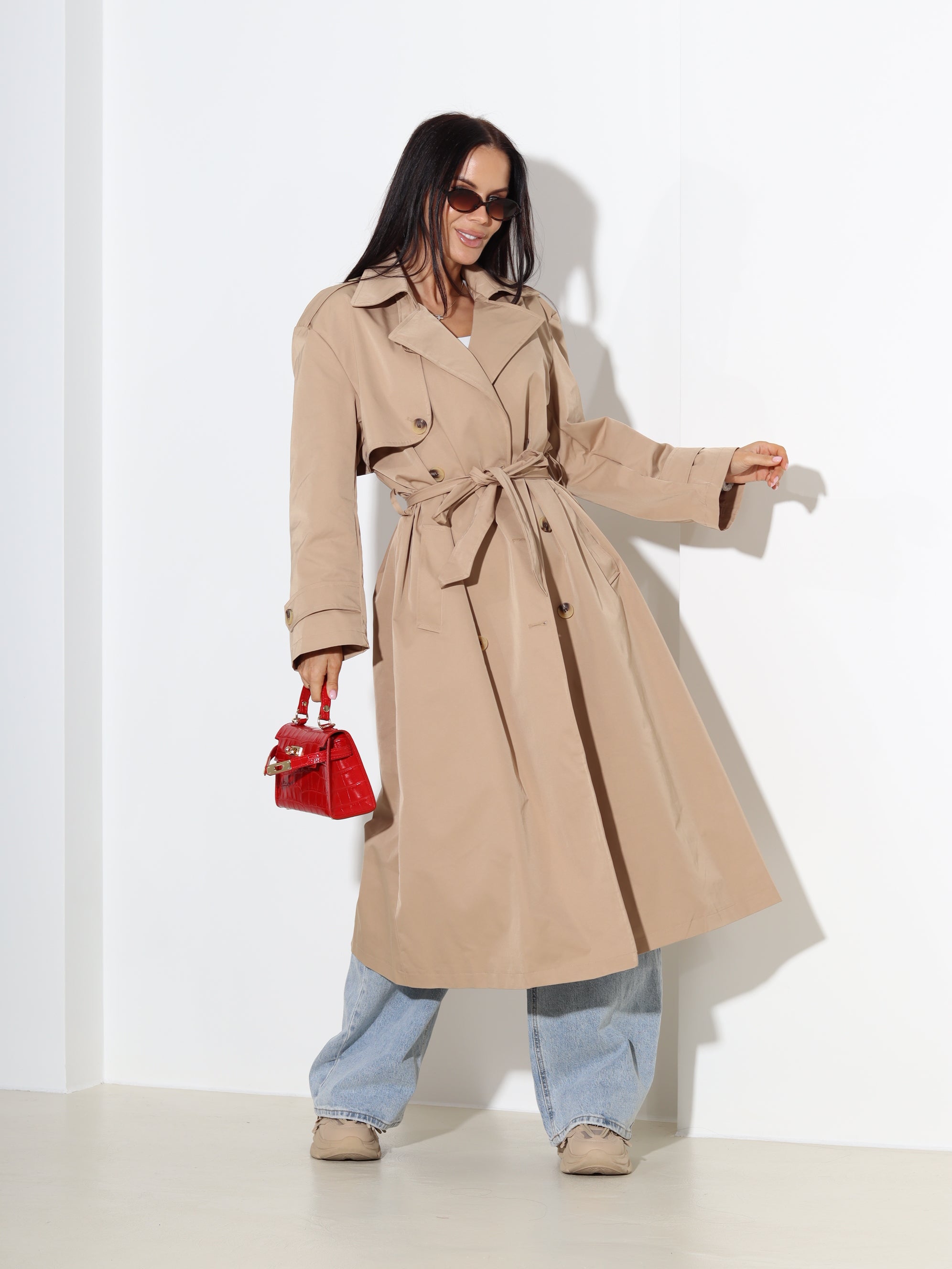 Brūns, garš, klasisks trencis "You&Me" - 18693