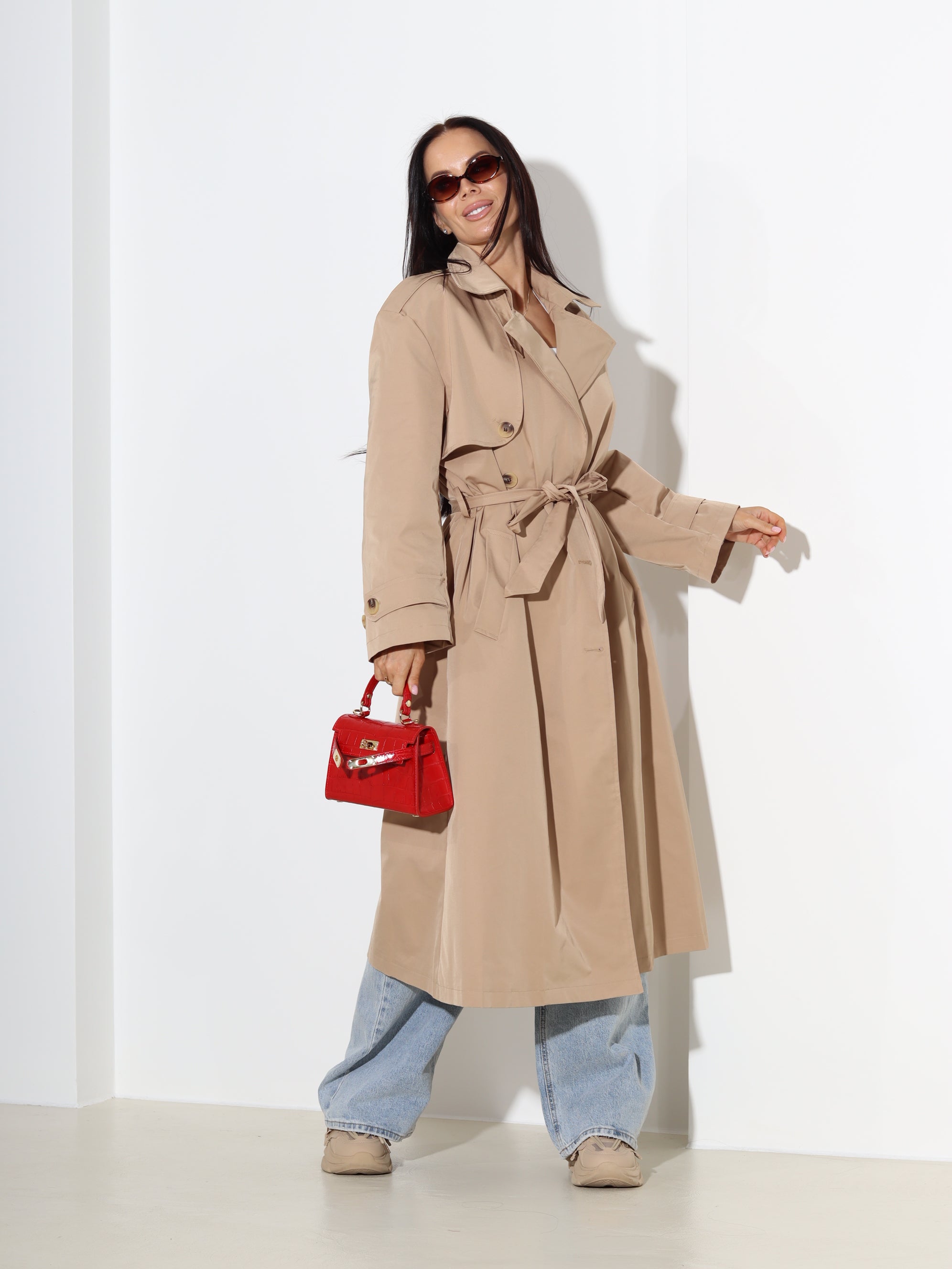 Brūns, garš, klasisks trencis "You&Me" - 18693