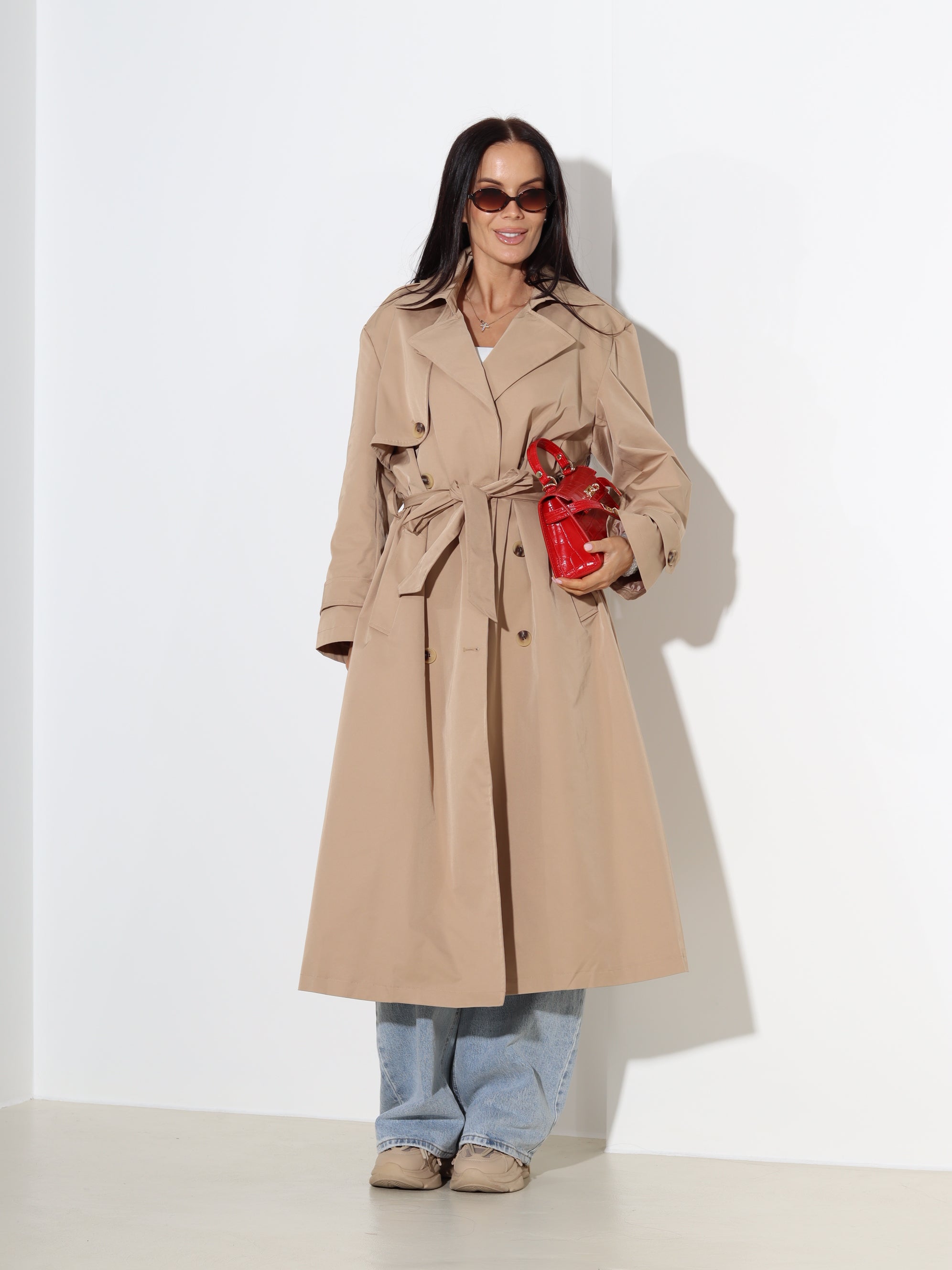 Brūns, garš, klasisks trencis "You&Me" - 18693