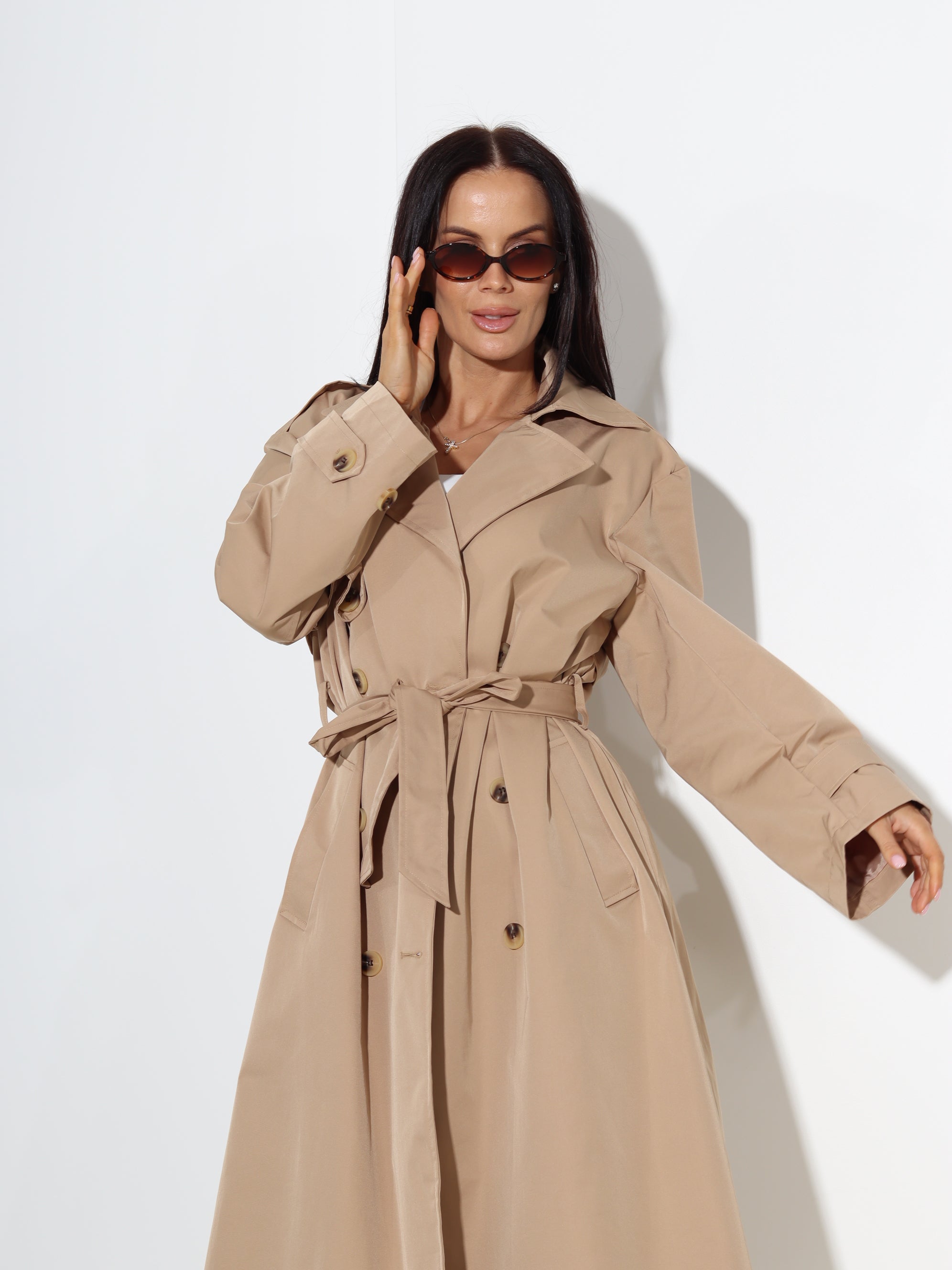 Brūns, garš, klasisks trencis "You&Me" - 18693