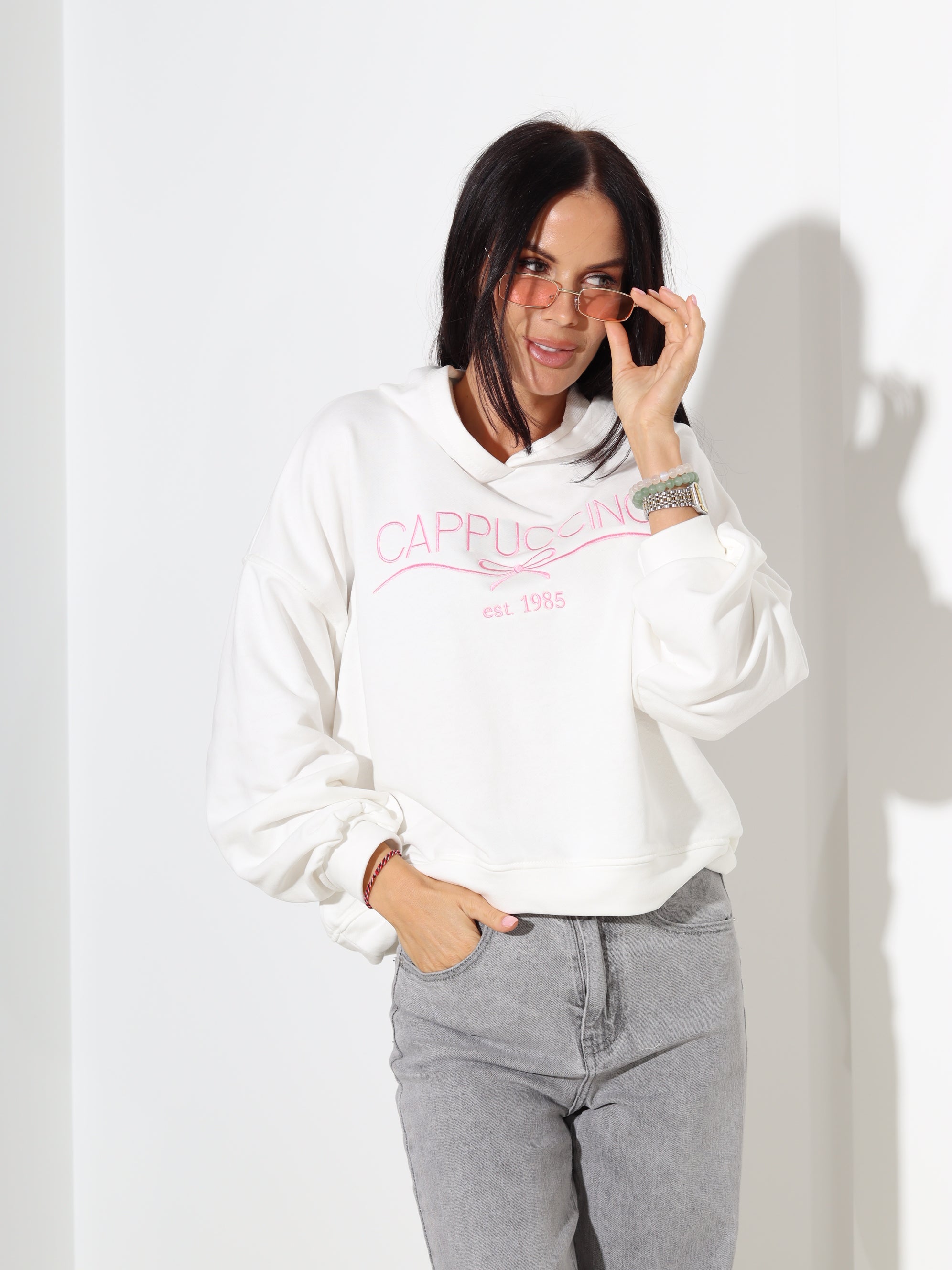 Balts cilpiņtrikotāžas džemperis "Cappuccino" - 18282