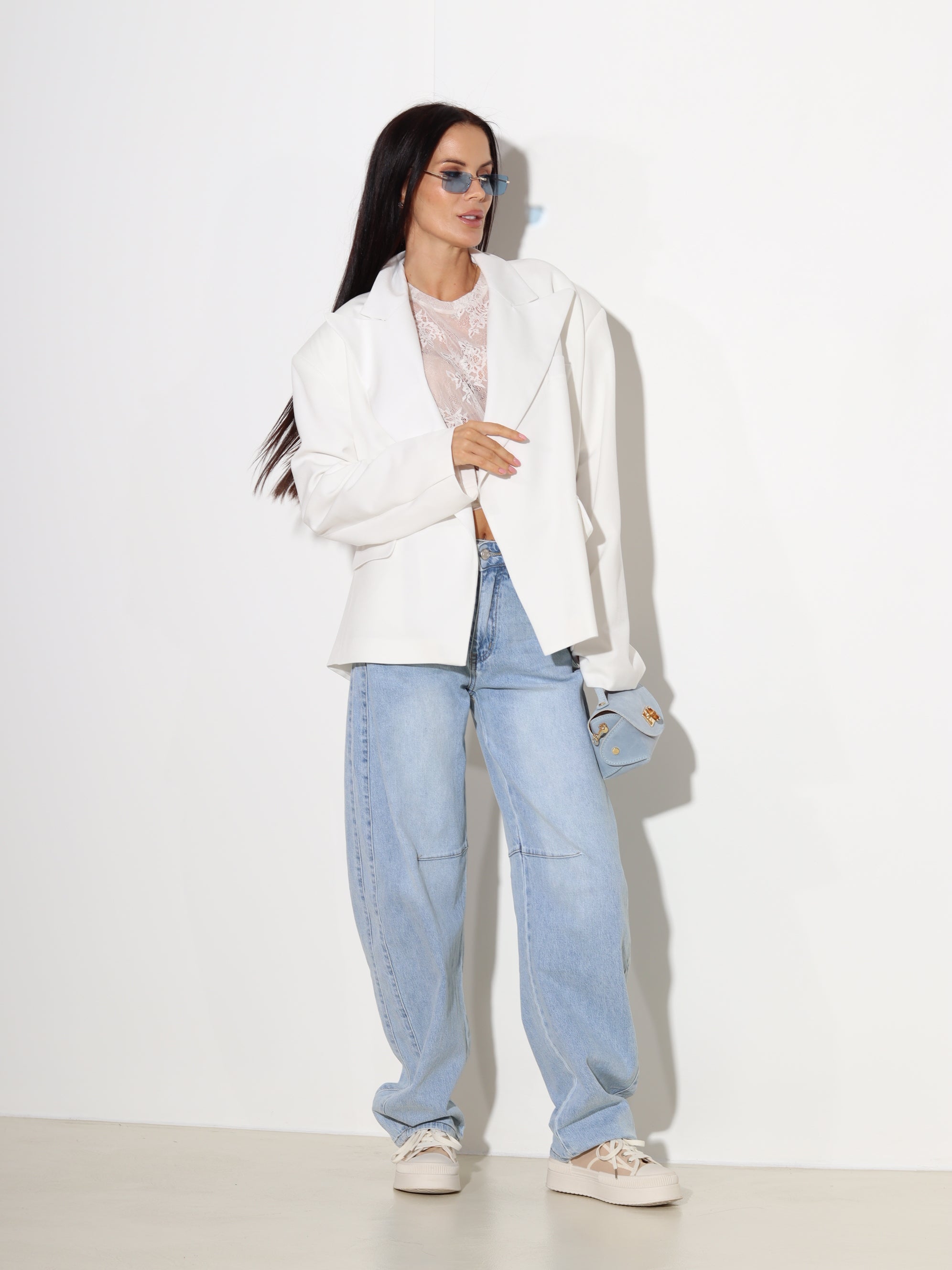 Balta oversize žakete 'Relaxed fit' - 19901