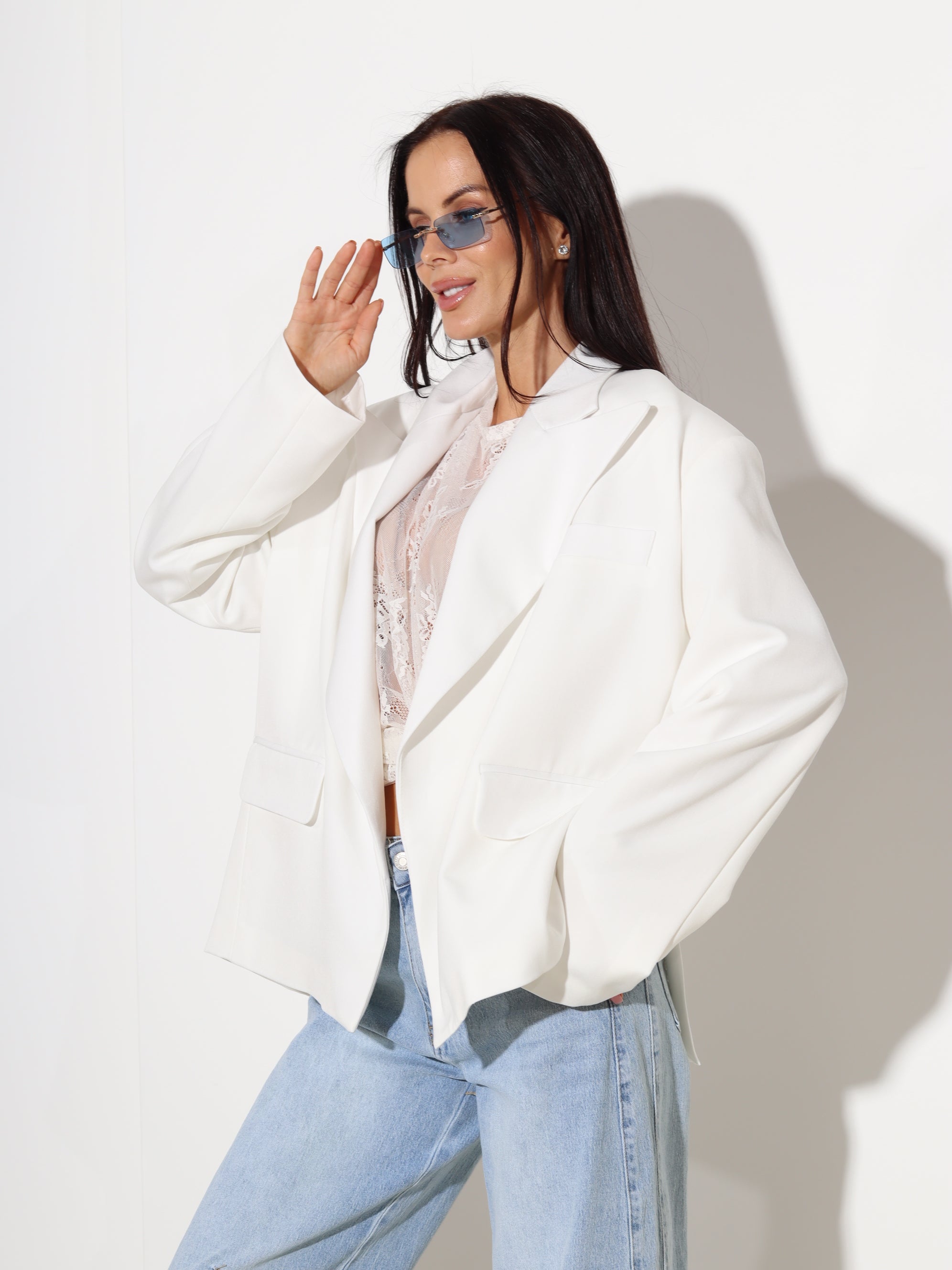 Balta oversize žakete 'Relaxed fit' - 19901
