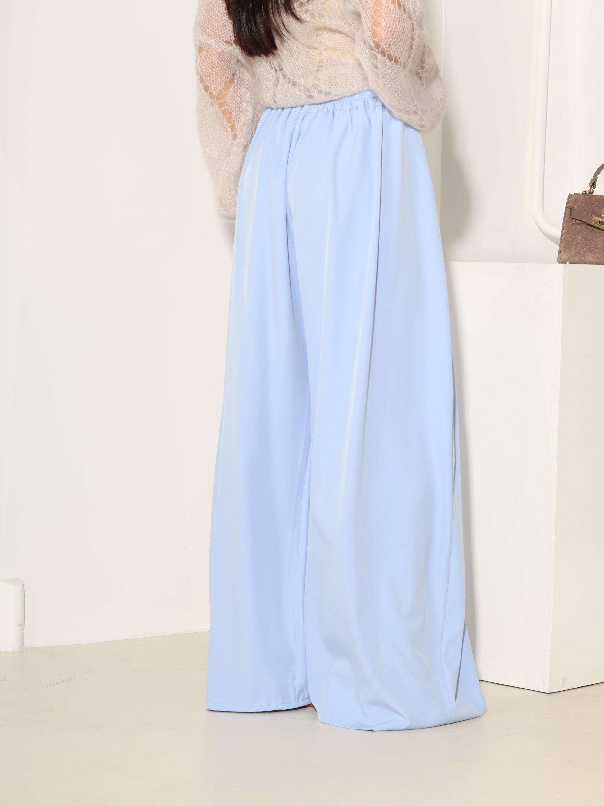 Zilas klasiskas bikses ar platu dubultieloci - 18533