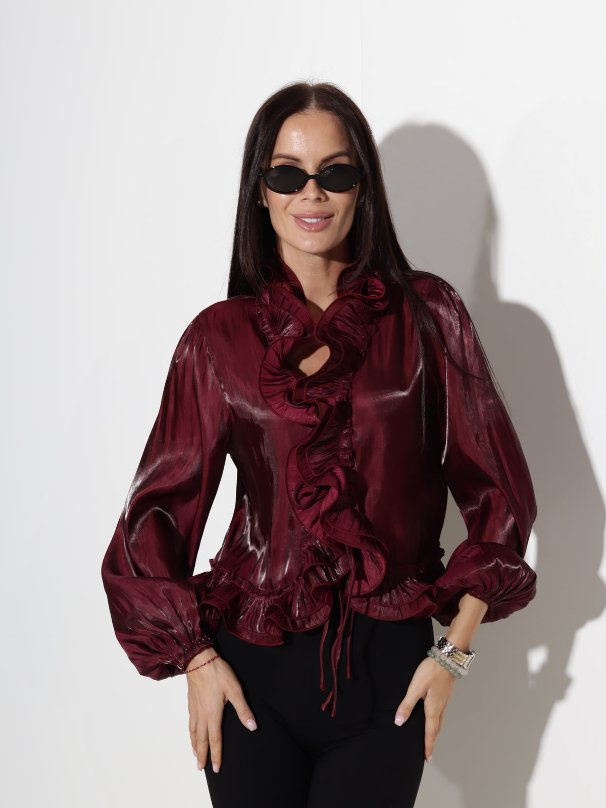 Bordo blūze "Organza" ar volānu akcentu- 20887