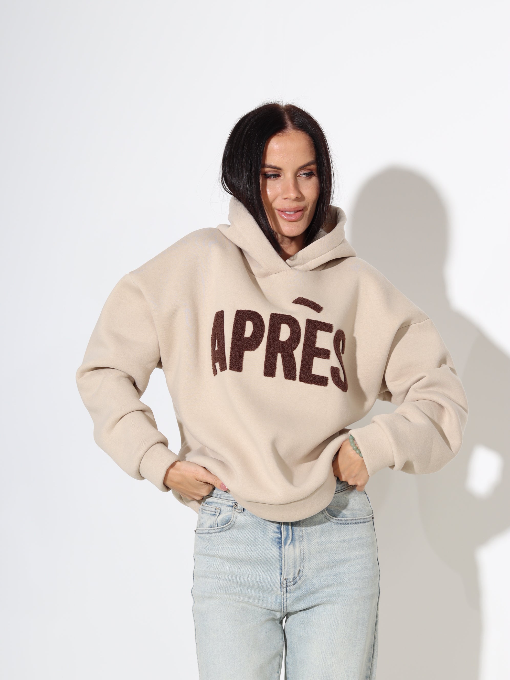 Bēšs džemperis/hūdijs "Aprēs" – 18034