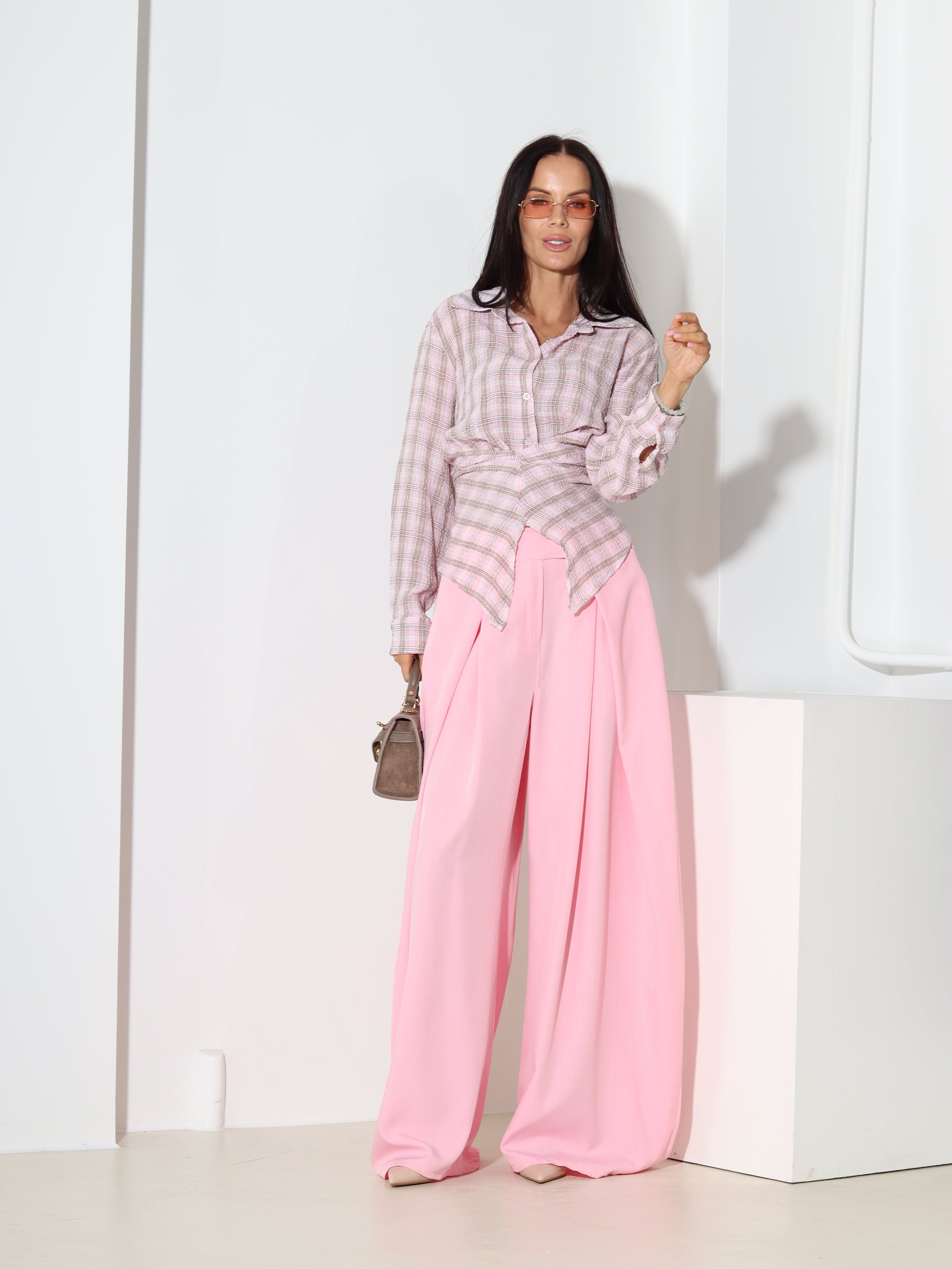 Rozā klasiskas bikses ar platu dubultieloci - 18531