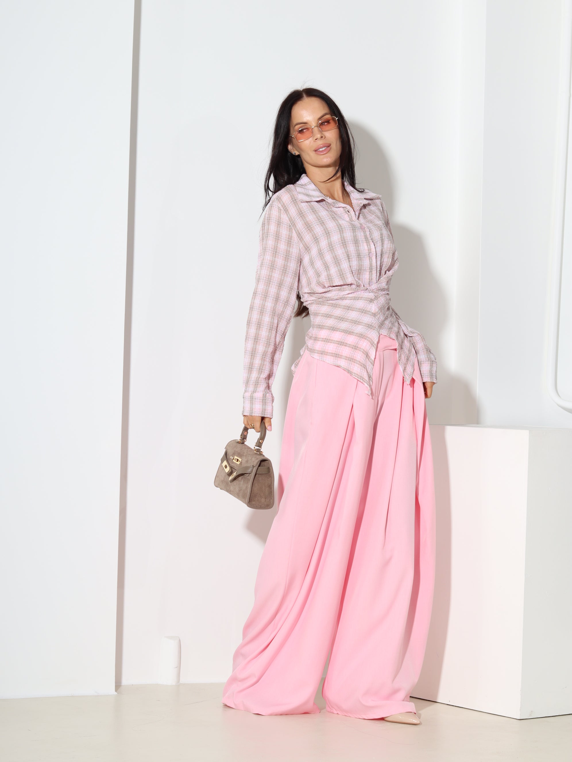 Rozā klasiskas bikses ar platu dubultieloci - 18531