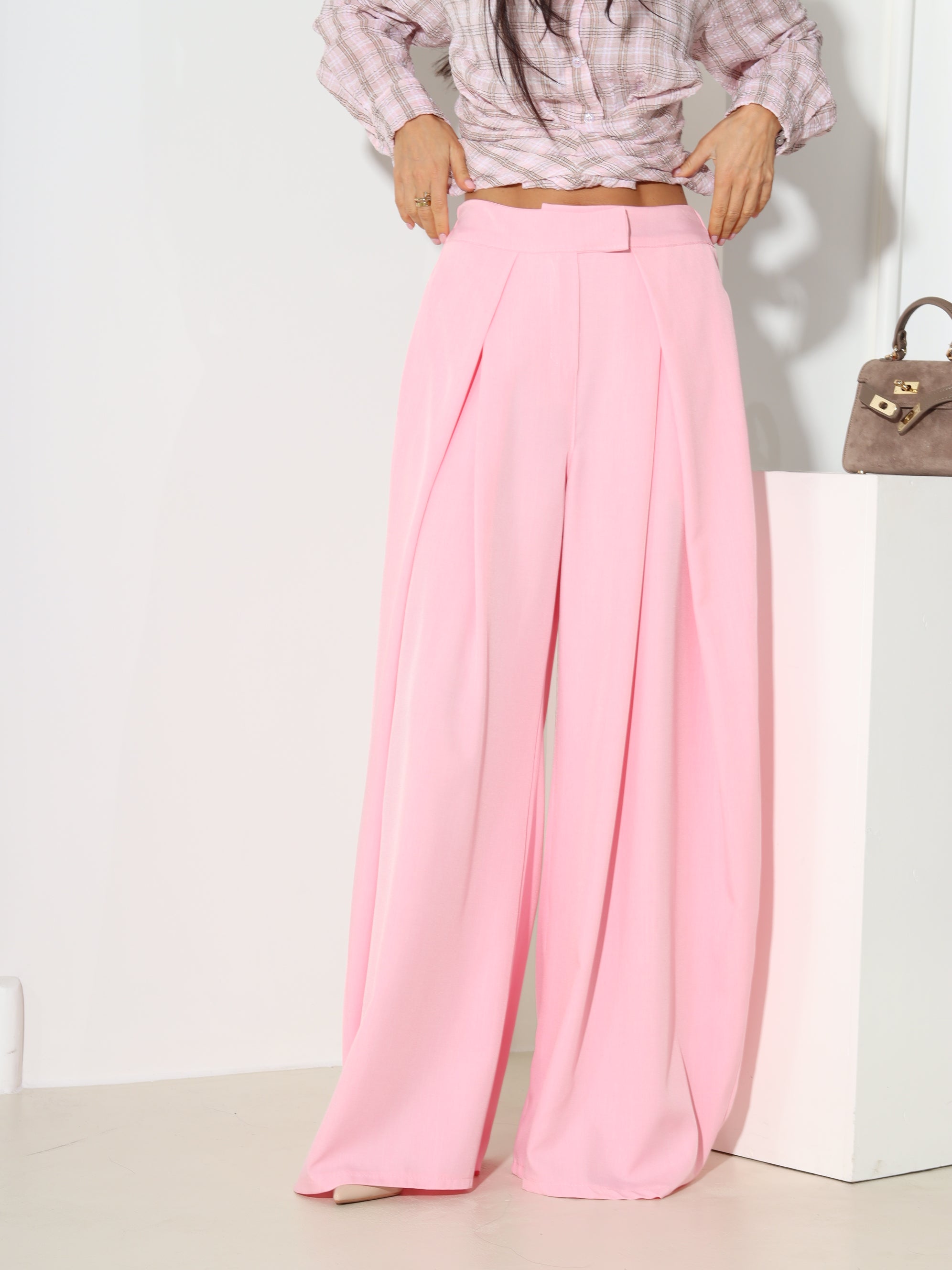 Rozā klasiskas bikses ar platu dubultieloci - 18531