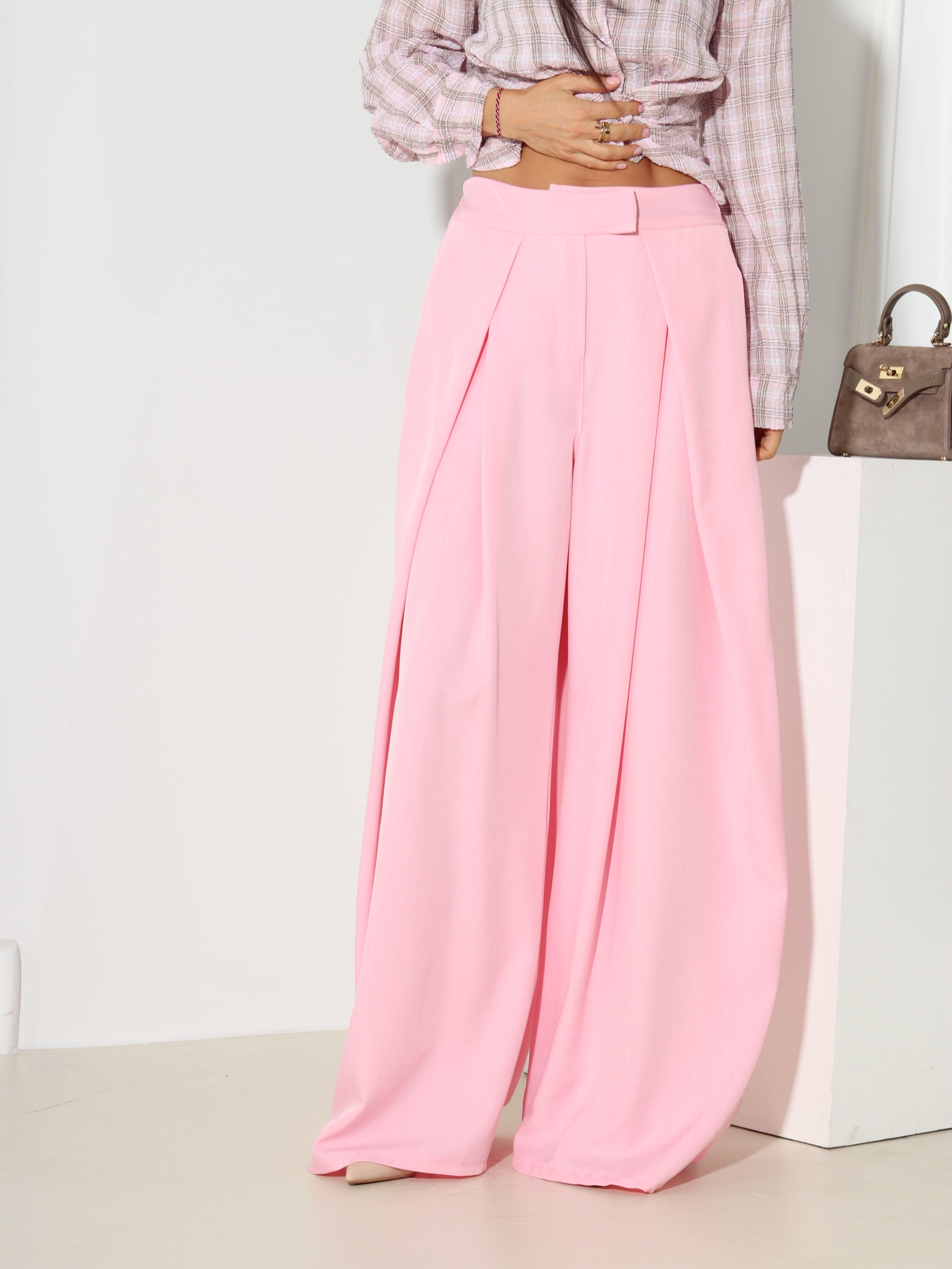 Rozā klasiskas bikses ar platu dubultieloci - 18531