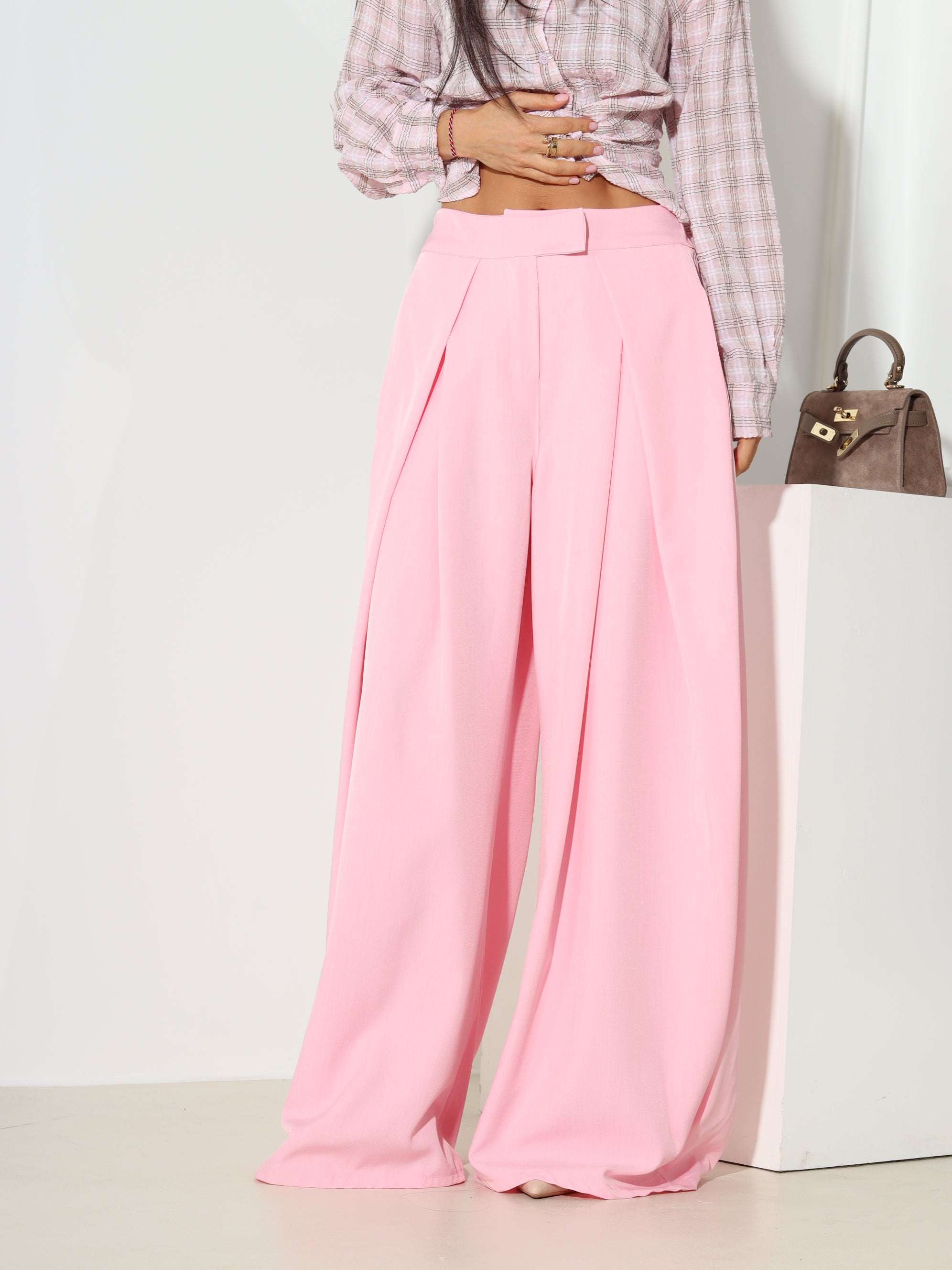 Rozā klasiskas bikses ar platu dubultieloci - 18531