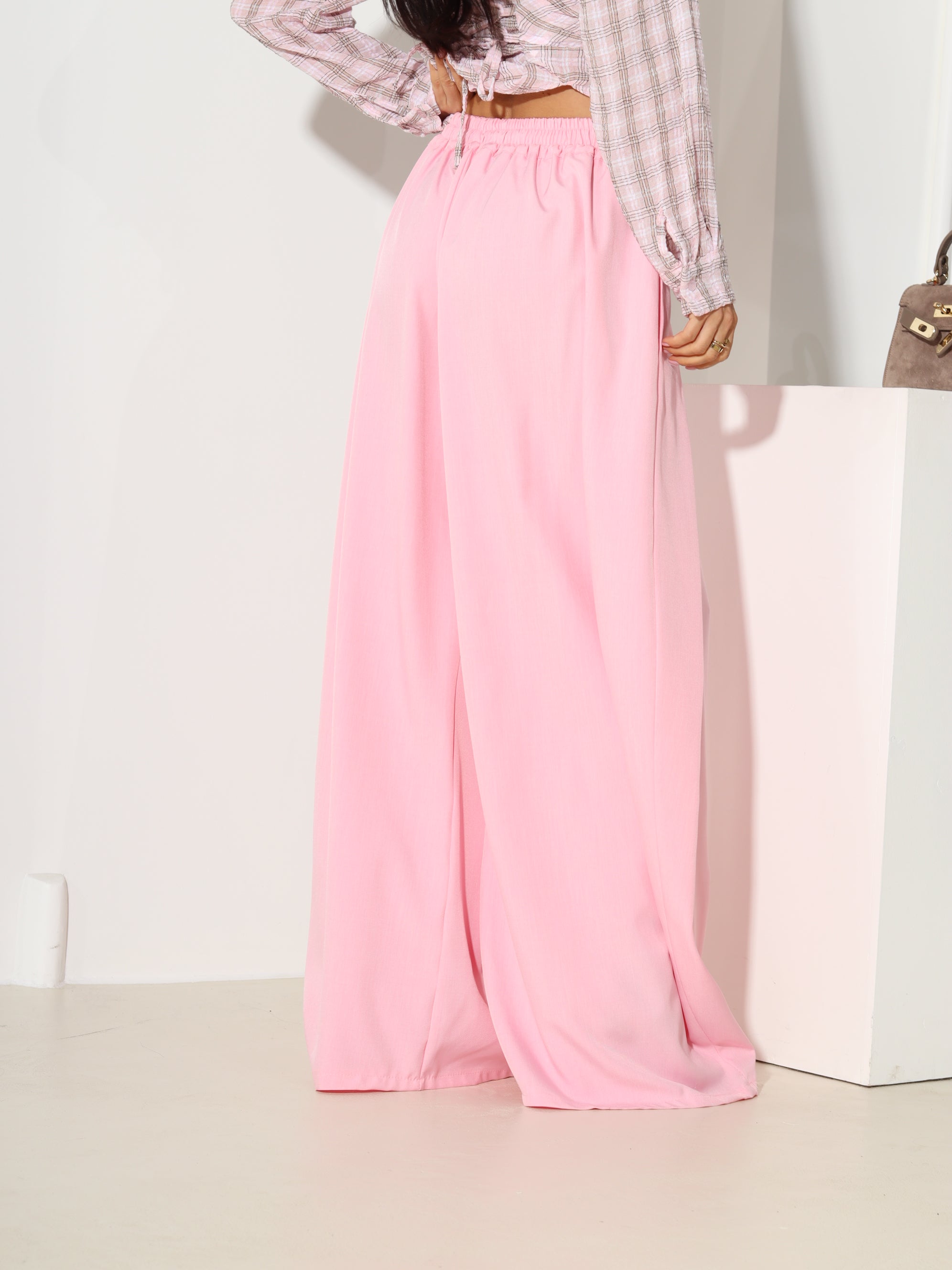 Rozā klasiskas bikses ar platu dubultieloci - 18531