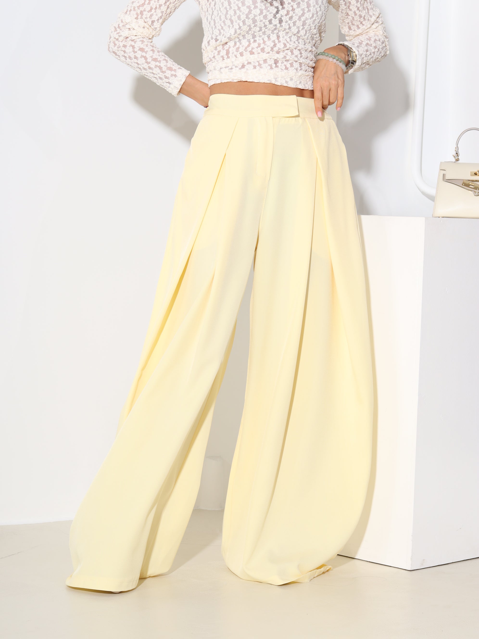 Dzeltenas klasiskas bikses ar platu dubultieloci - 18532