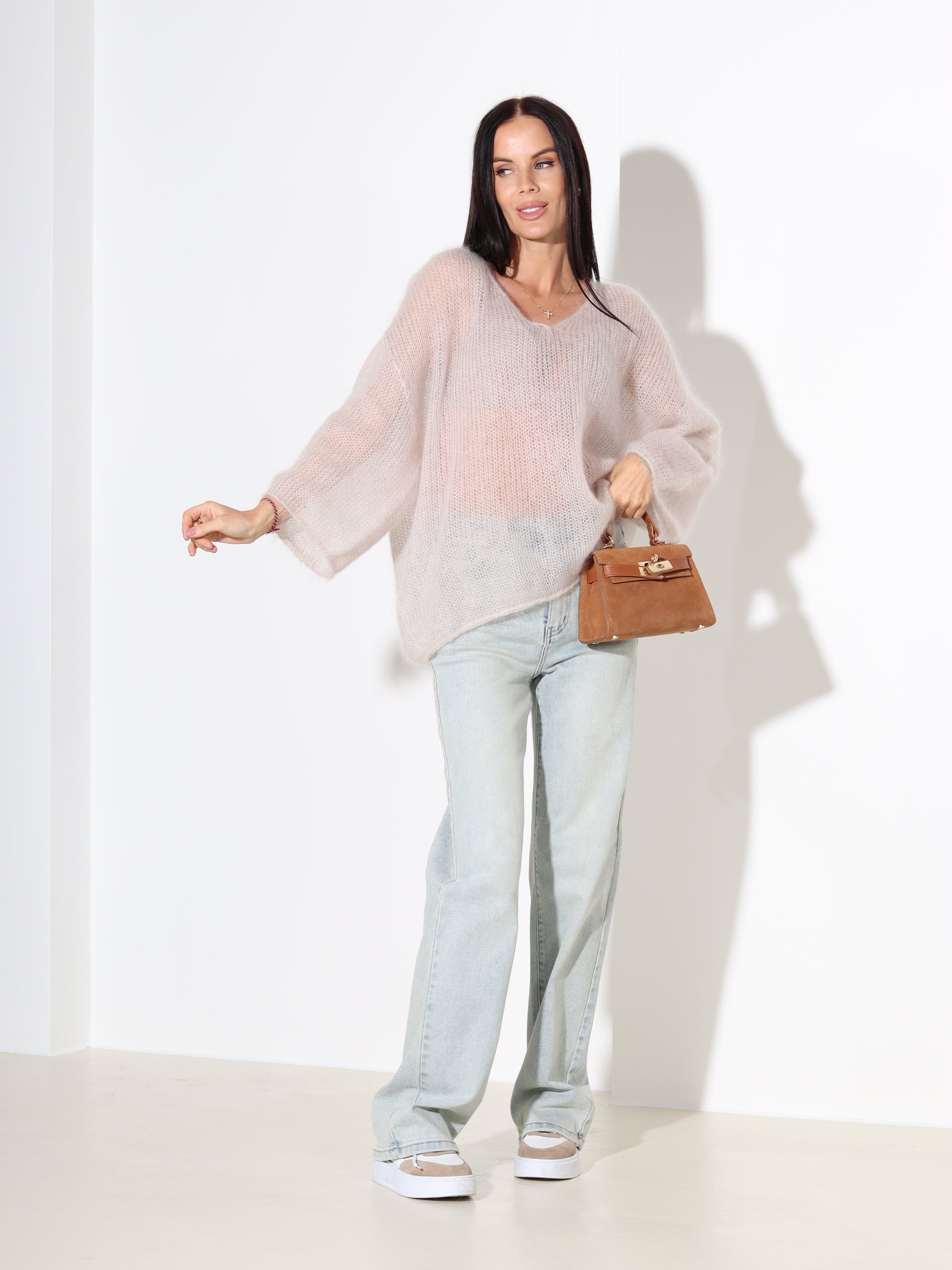 Bēšs mohēras džemperis ar 3/4 piedurkni - 18044