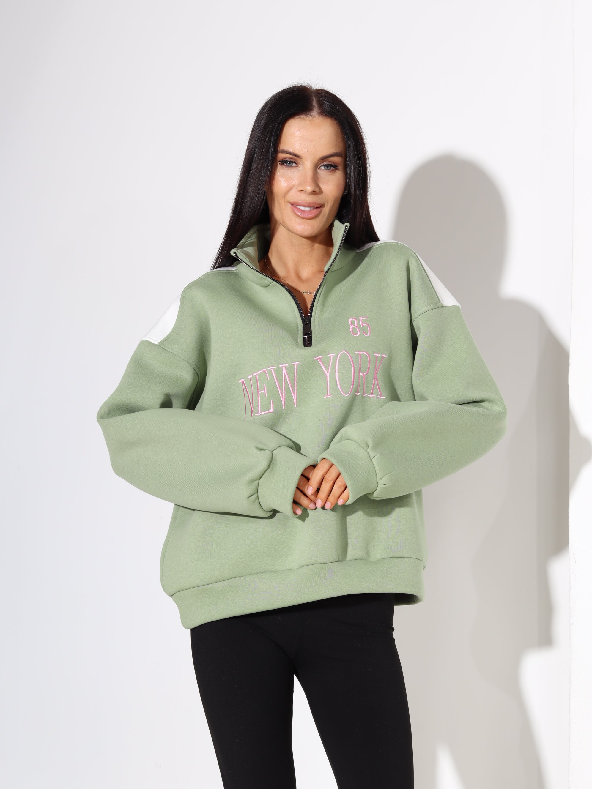 Zaļš džemperis "New York" ar rāvējslēdēju - 17844