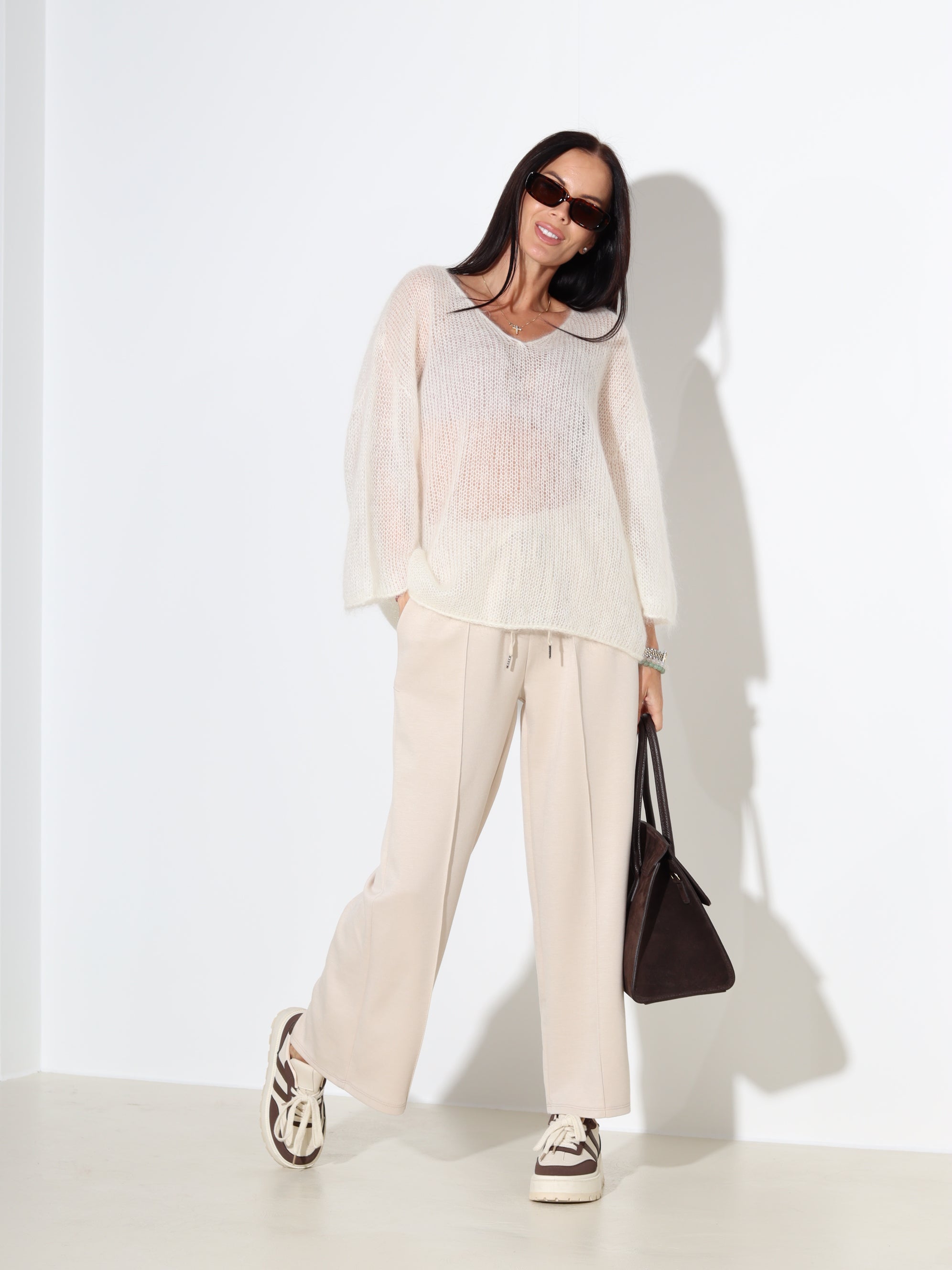 Balts mohēras džemperis ar 3/4 piedurkni - 18045