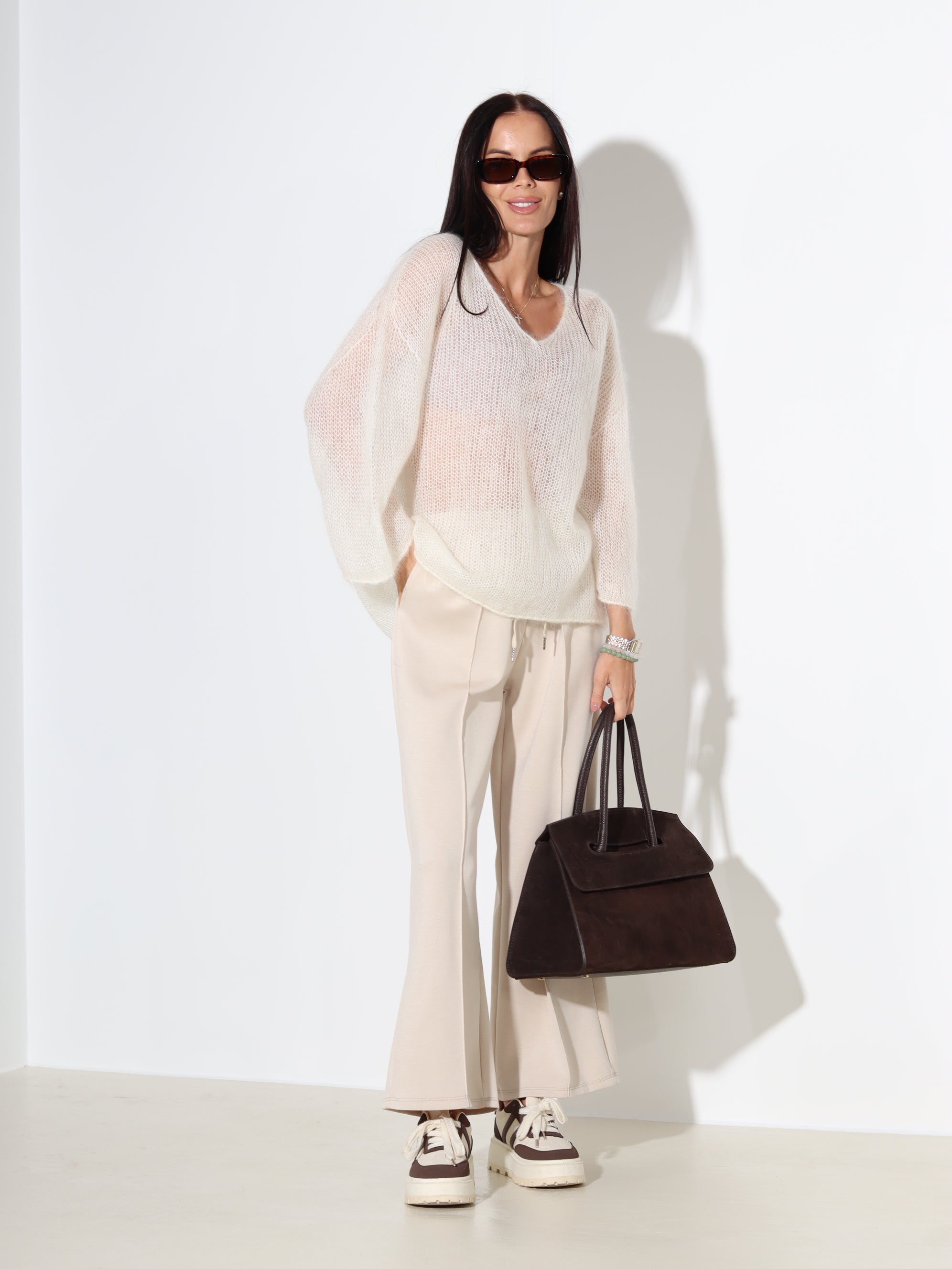 Balts mohēras džemperis ar 3/4 piedurkni - 18045