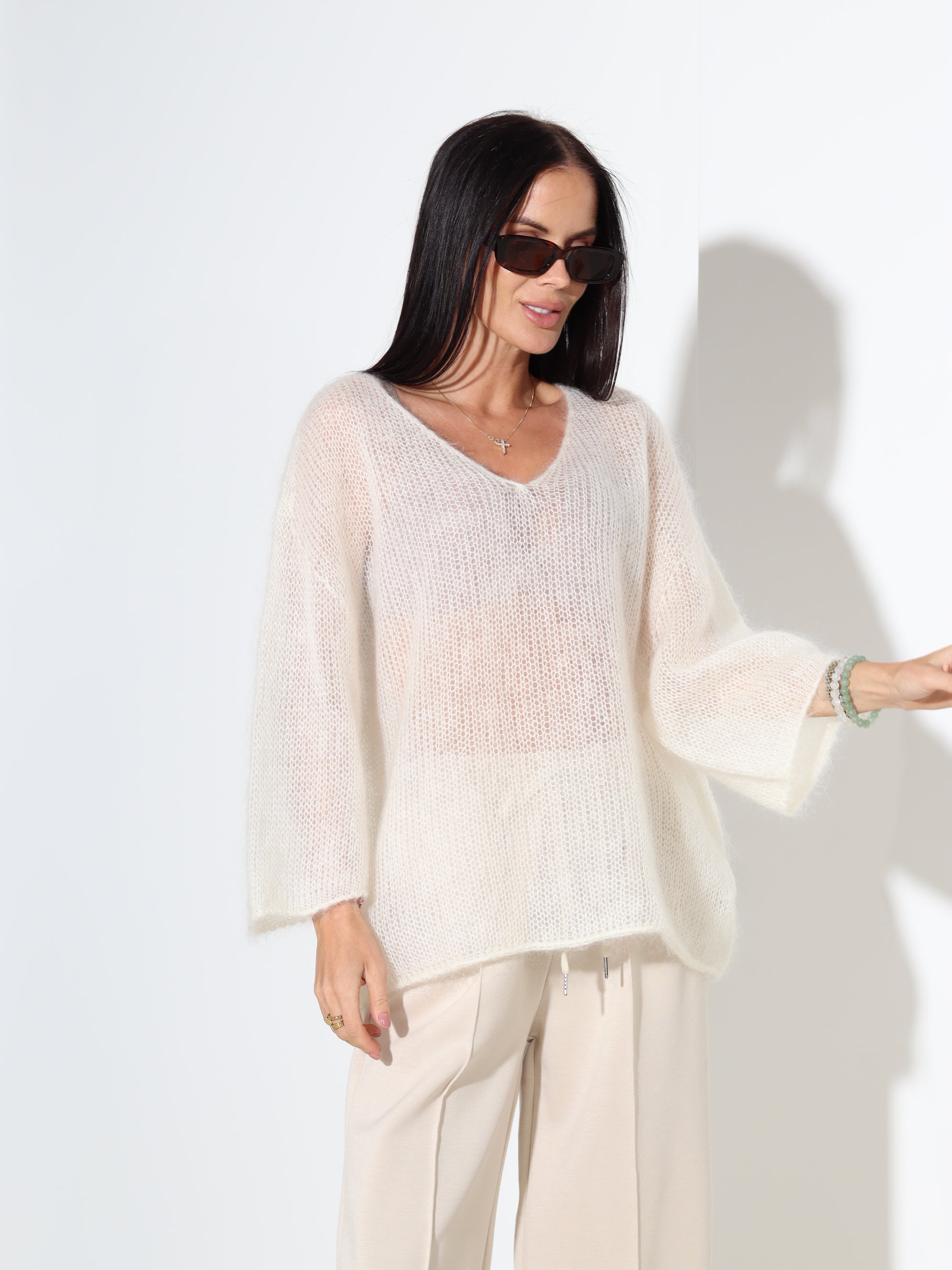 Balts mohēras džemperis ar 3/4 piedurkni - 18045