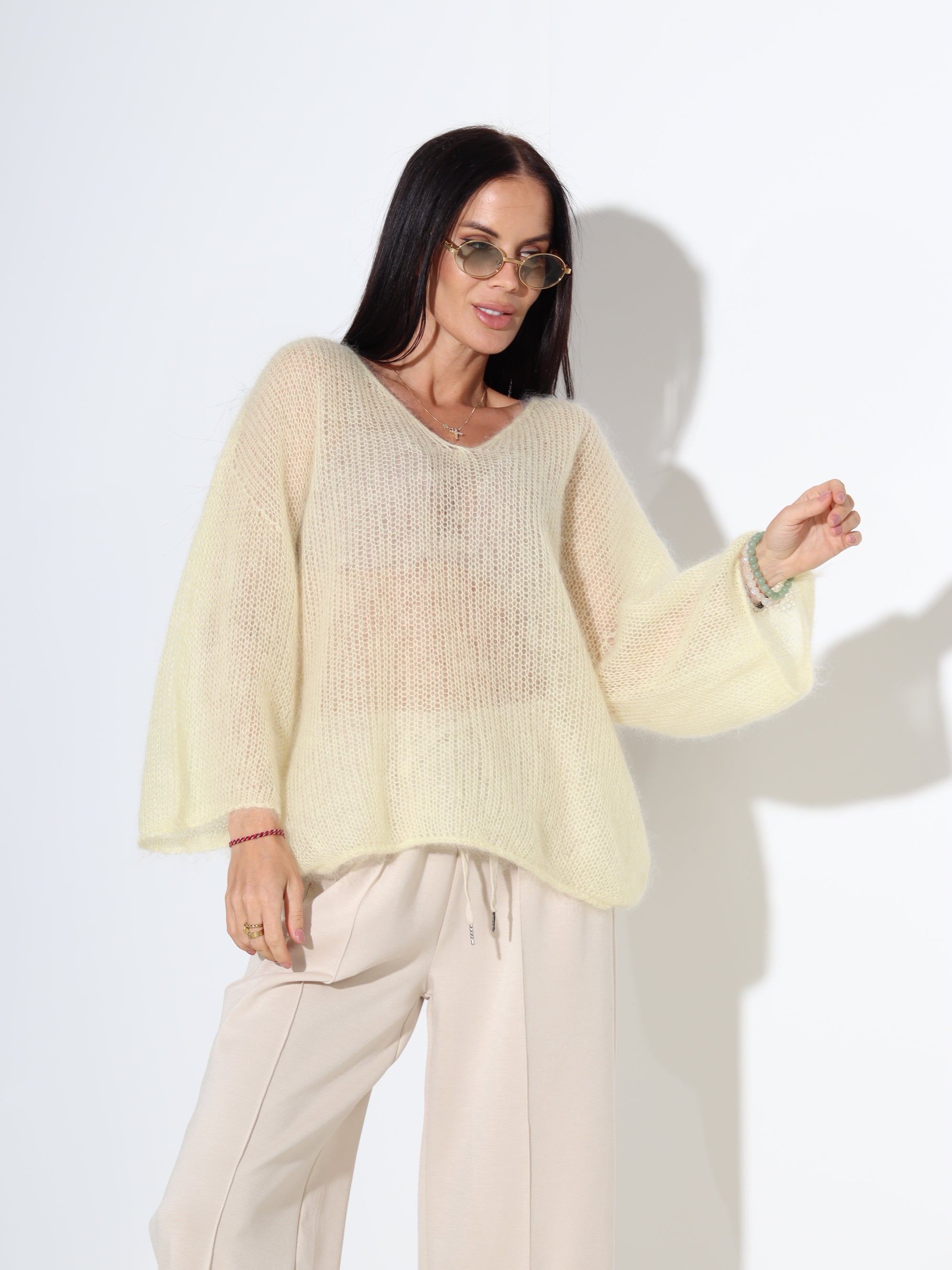 Dzeltens mohēras džemperis ar 3/4 piedurkni - 18046