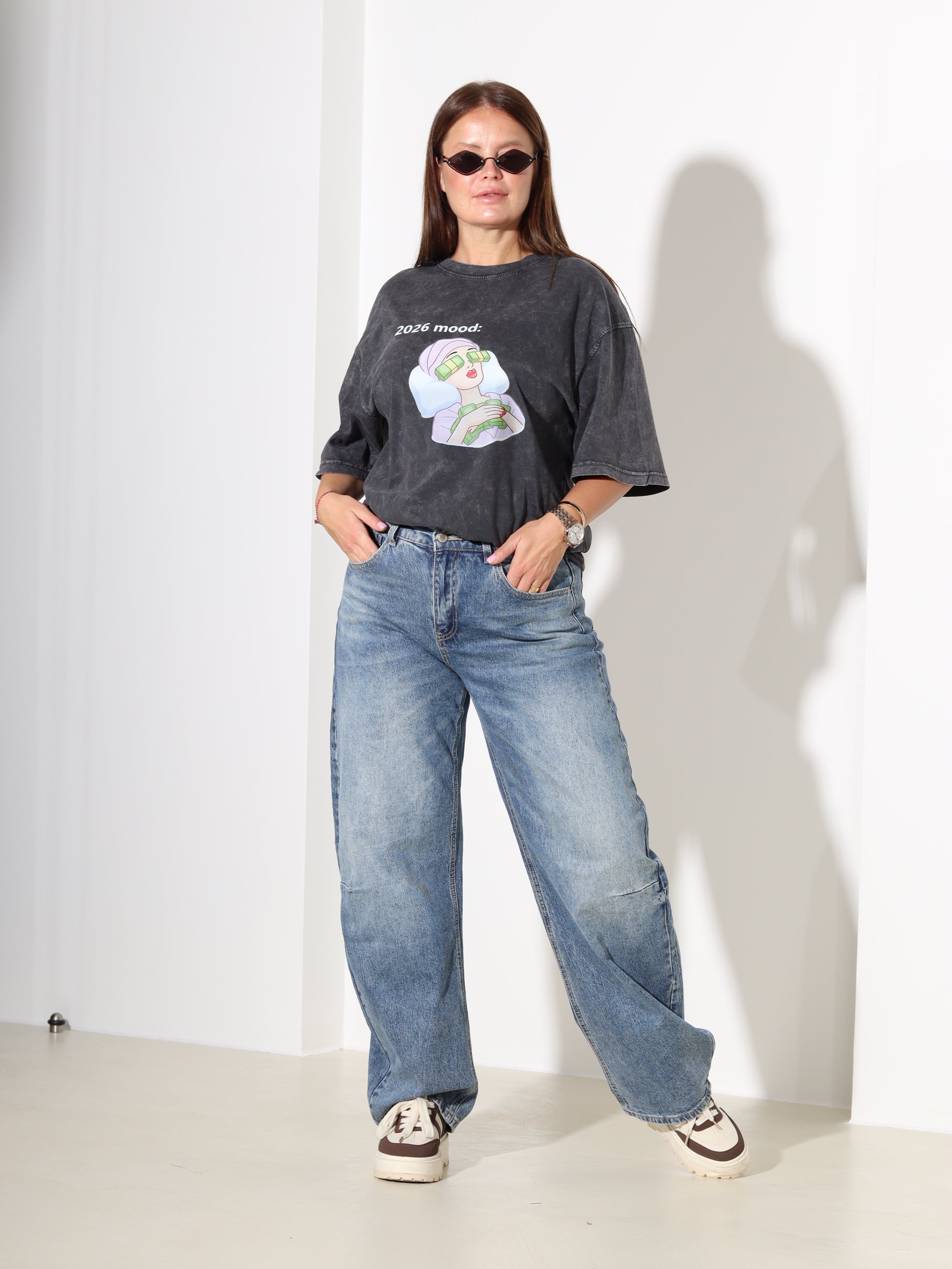 T.pelēks tops ar īsām piedurknēm '2026 mood' - 18317