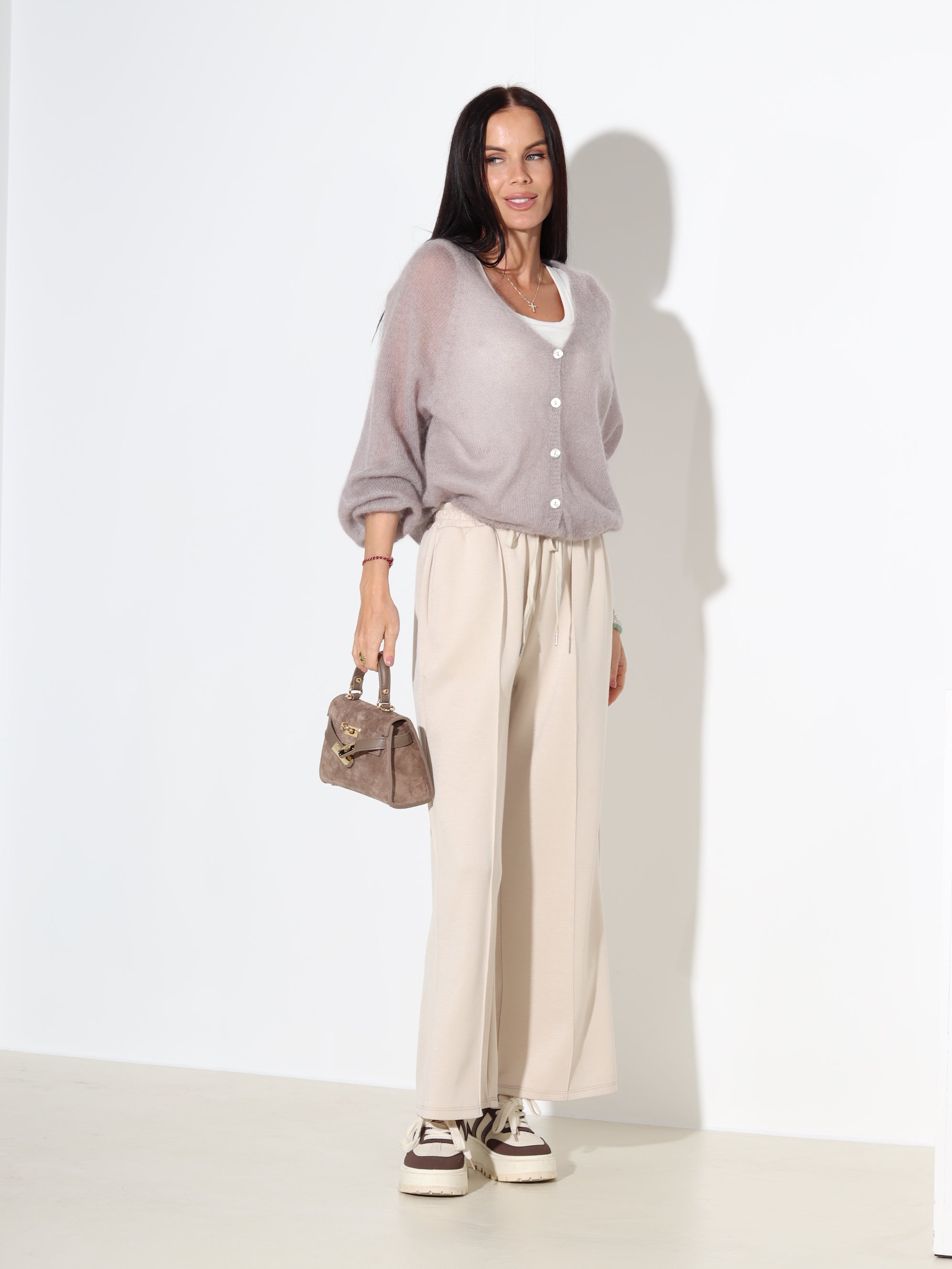 Taupes krāsas, plāna adījuma Mohēras jaka - 18051