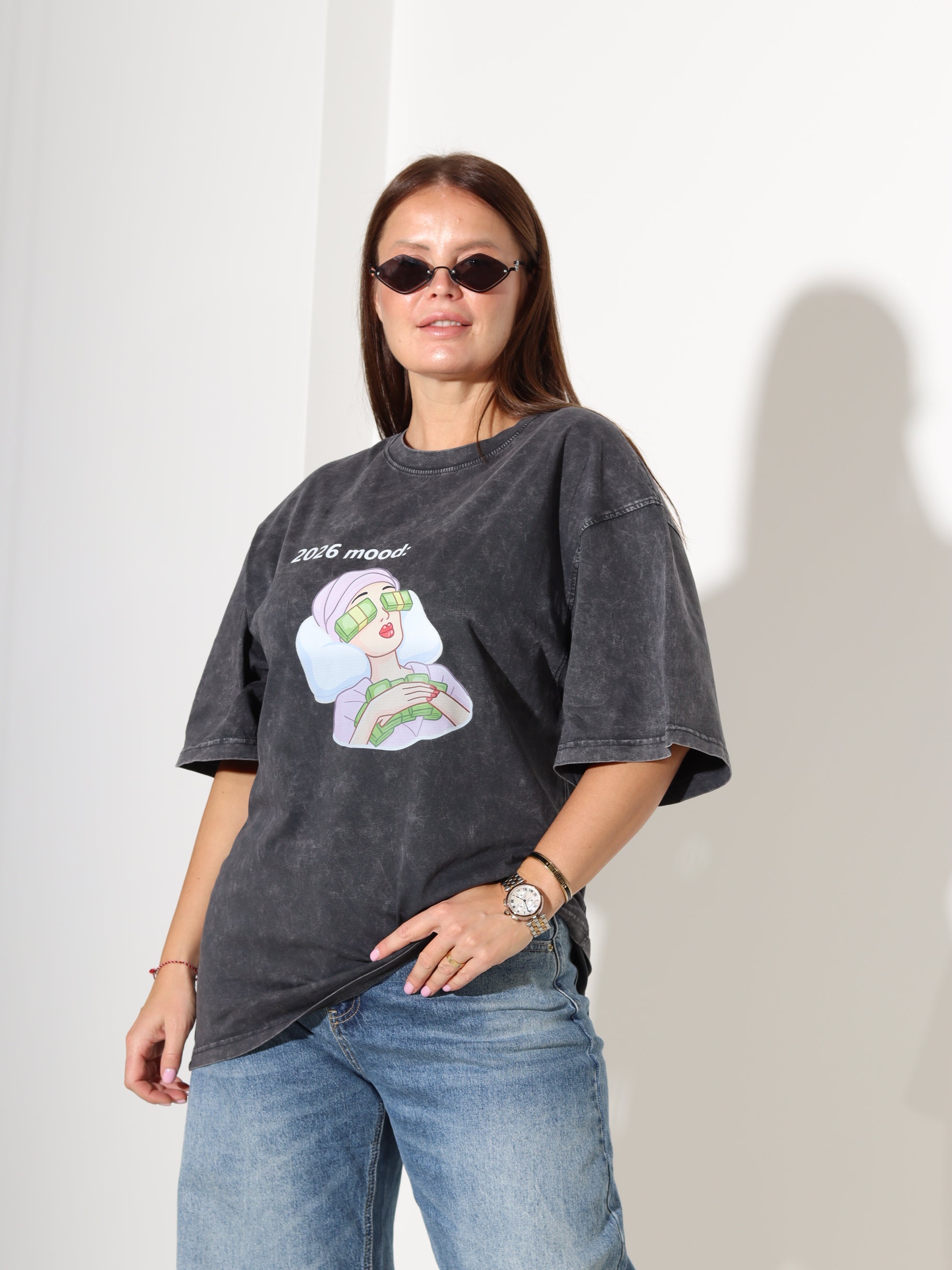 T.pelēks tops ar īsām piedurknēm '2026 mood' - 18317