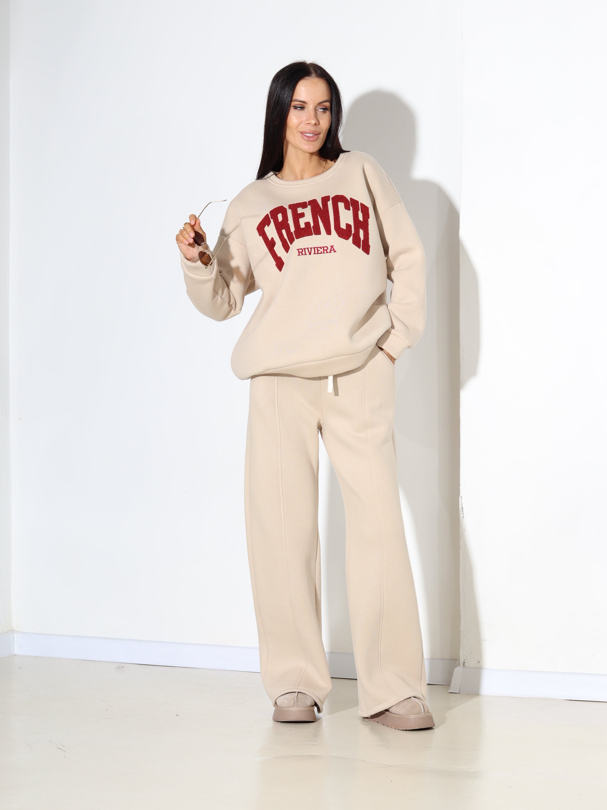 Bēšas siltinātas sportiska stila bikses - 17839