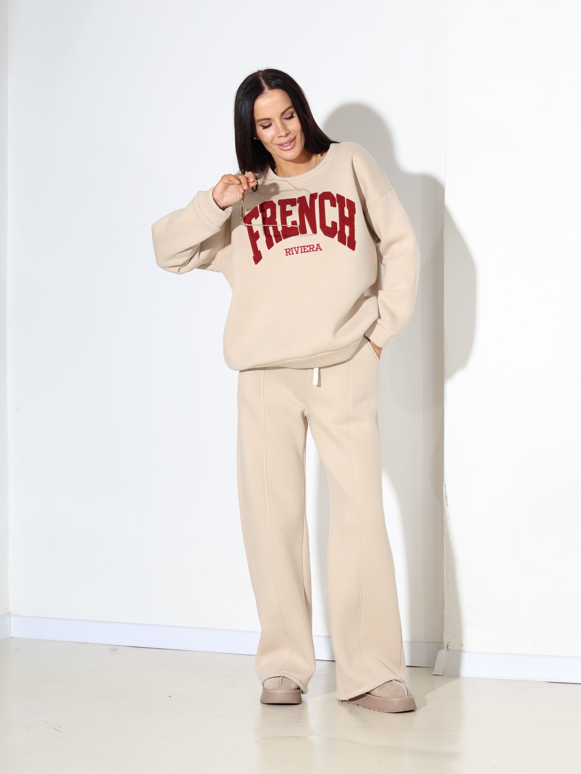 Bēšas siltinātas sportiska stila bikses - 17839