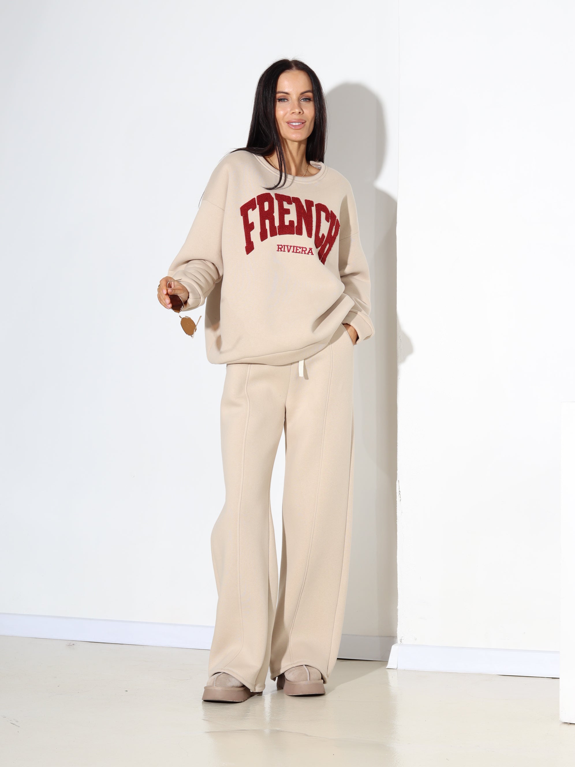 Bēšas siltinātas sportiska stila bikses - 17839