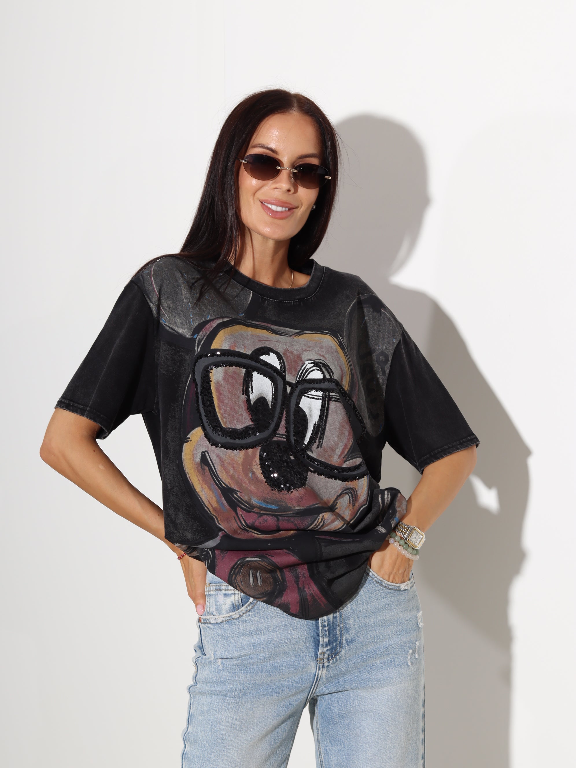 T.pelēks t-krekls Mickey ,Sparkly glasses' - 20243