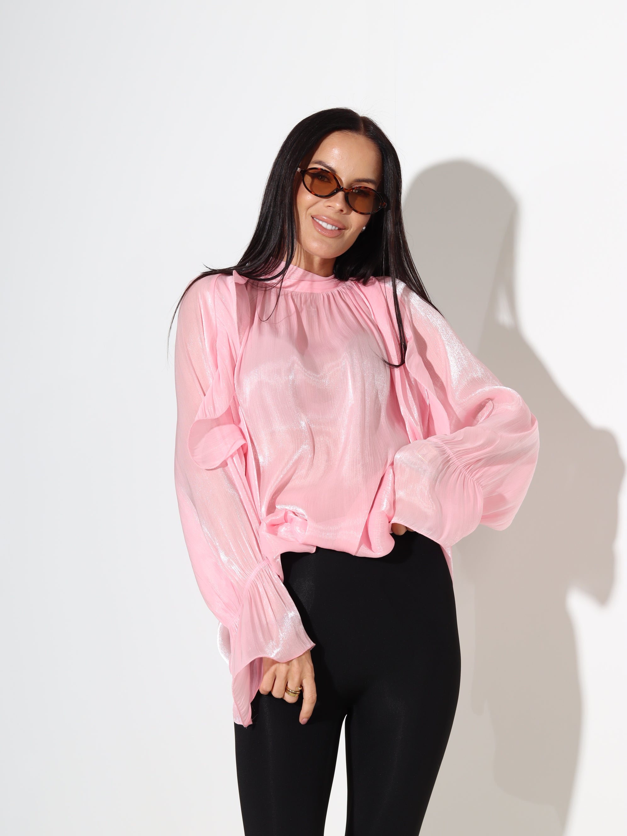 Rozā organza auduma bluze – 18073