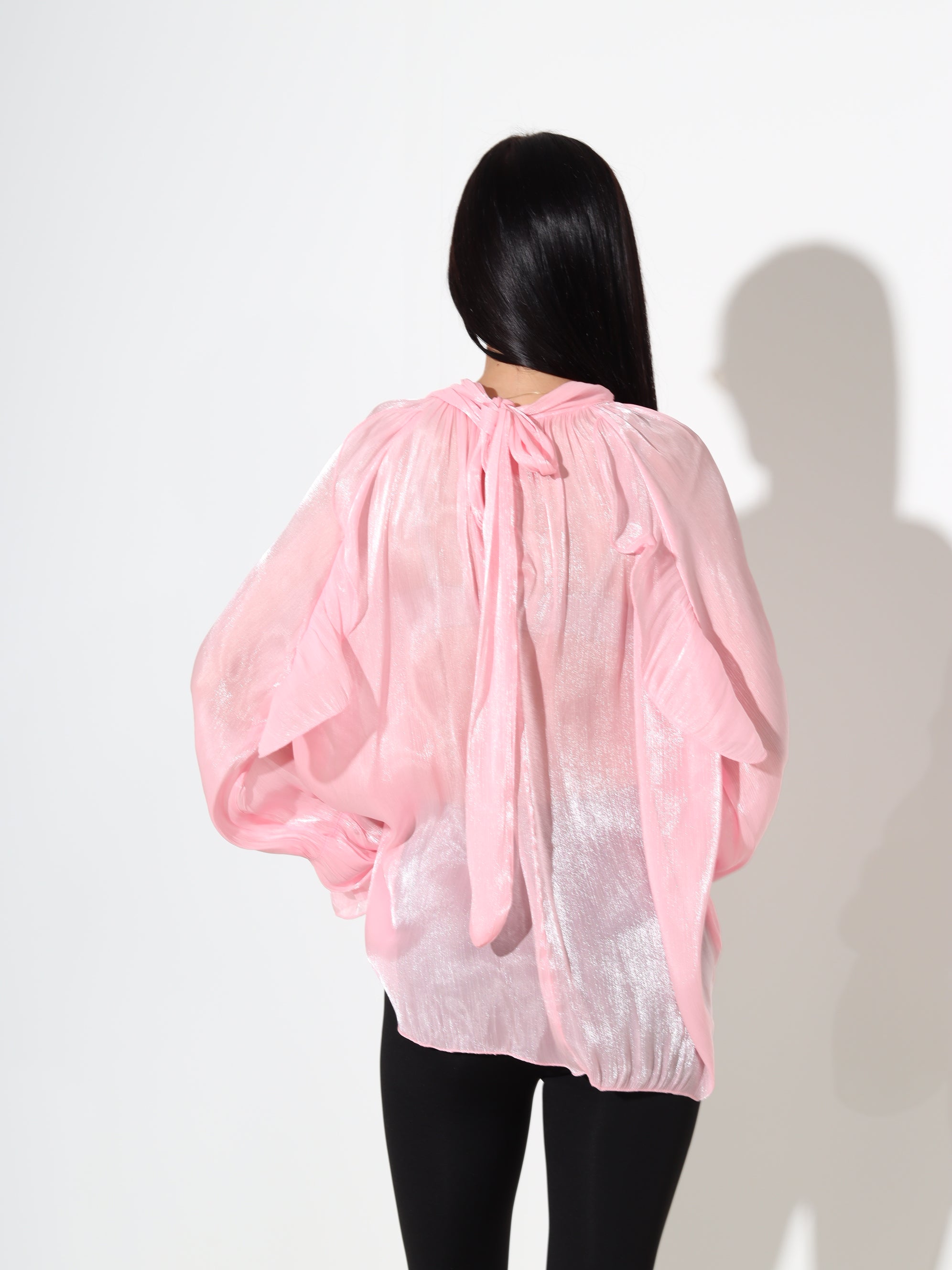Rozā organza auduma bluze – 18073
