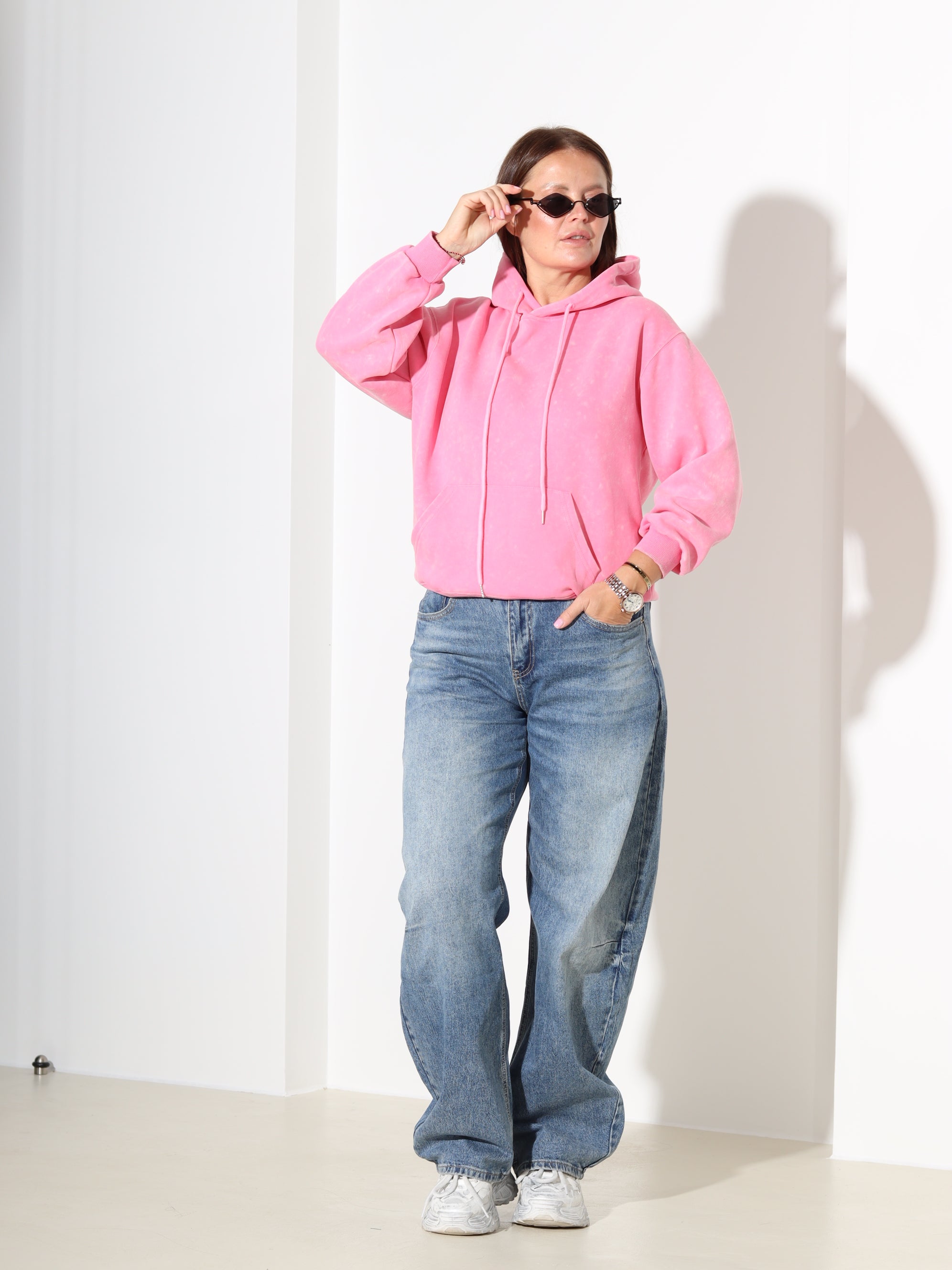 Rozā batikots džemperis/hūdijs - 18349