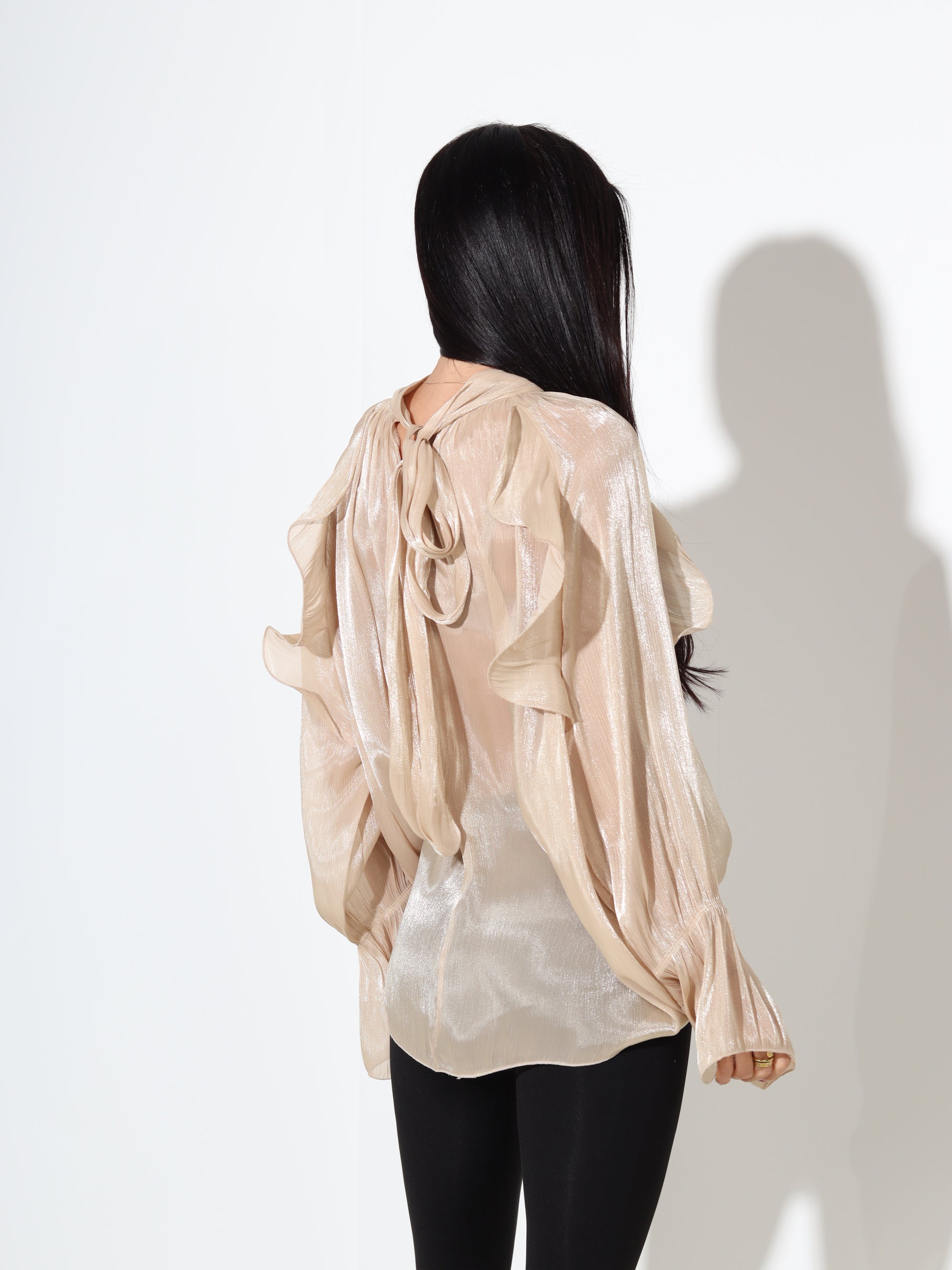 Brūna organza auduma bluze - 18075