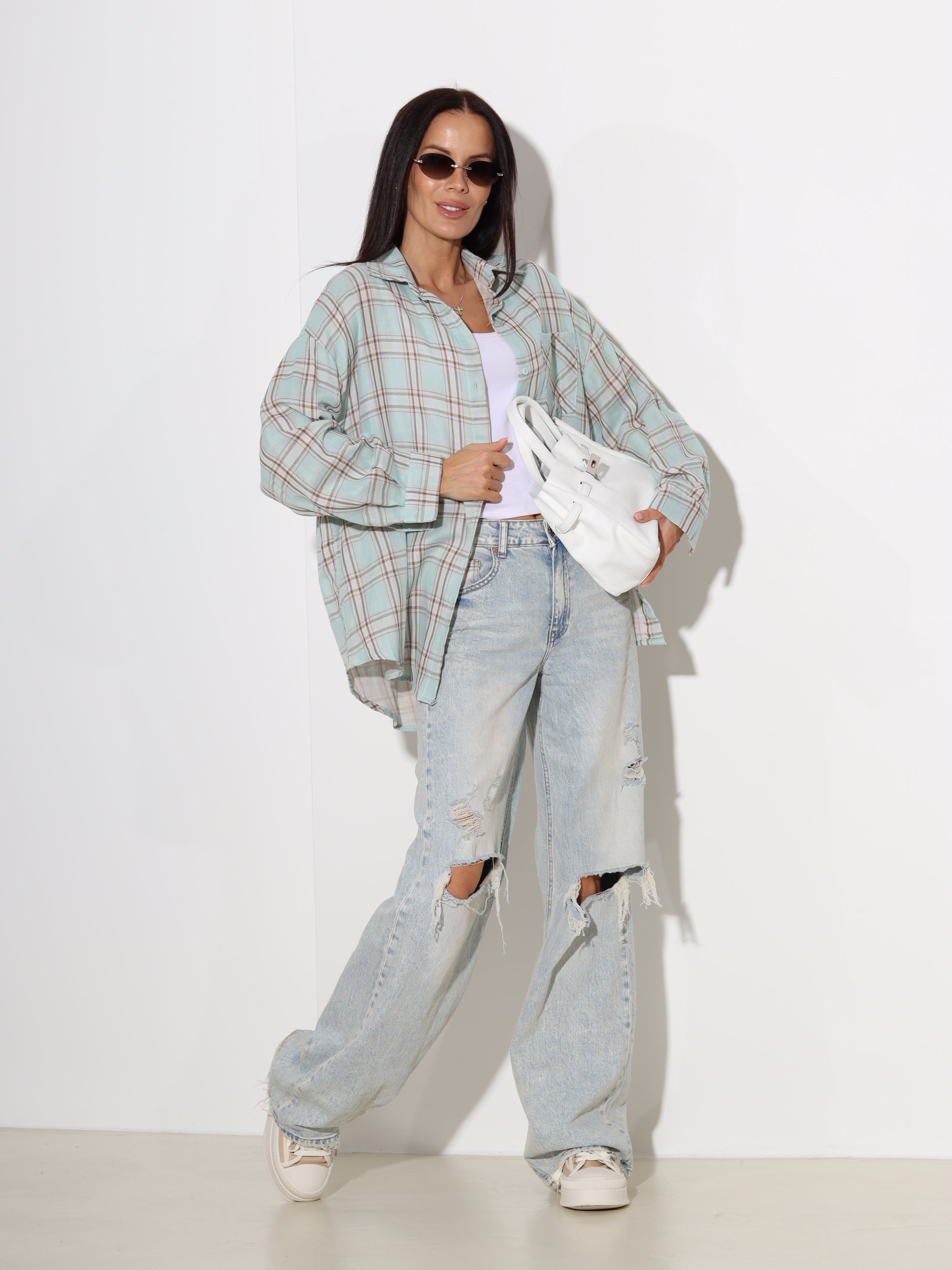 Zils kokvilnas rūtains krekls - 19601