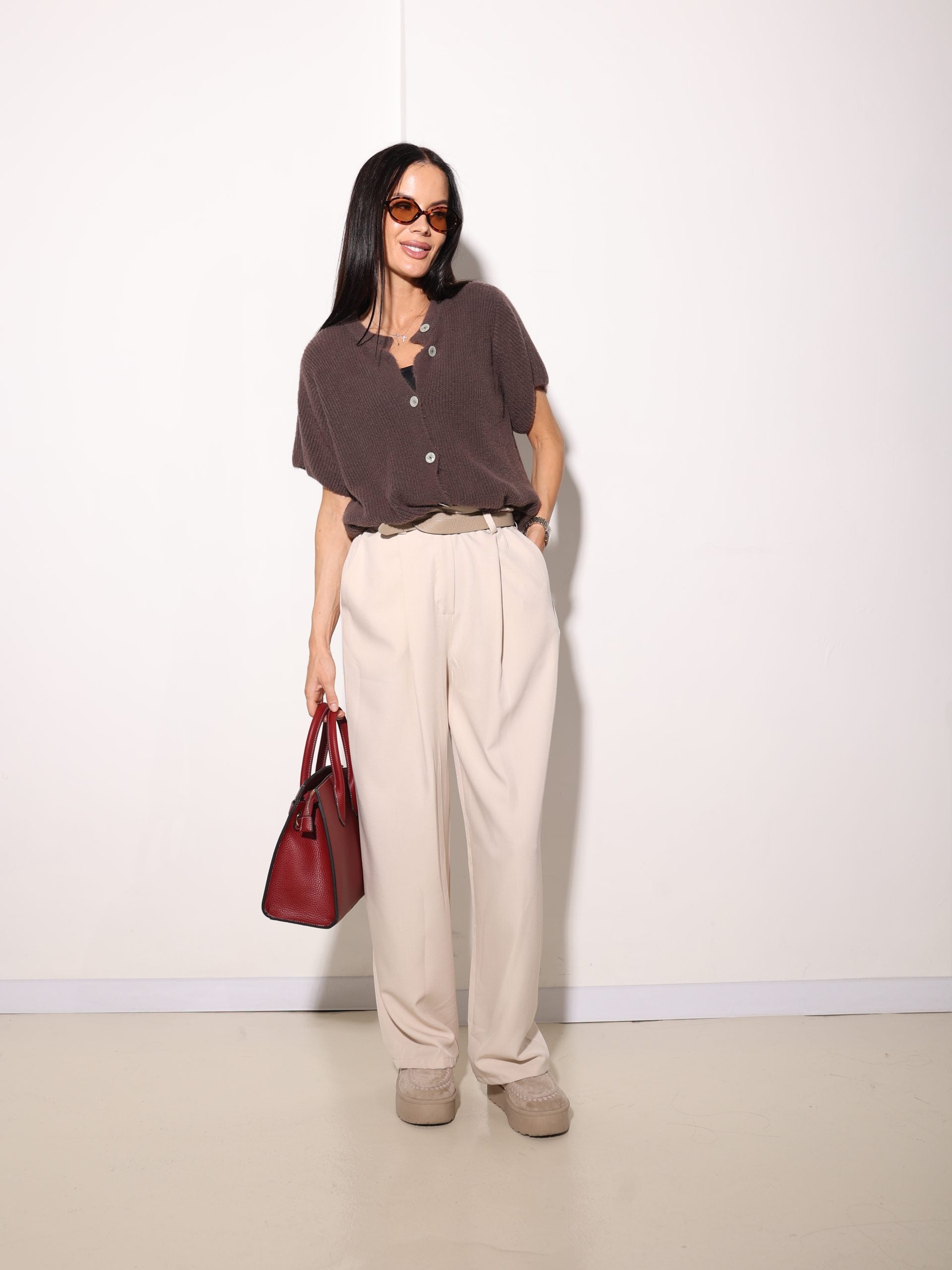 Bēšas, oversize , auduma bikses ar iešuvi - 16007