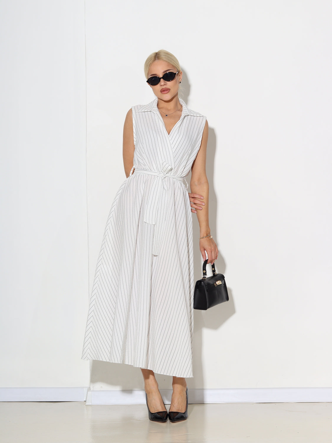 Balta midi garuma kleita bez piedurknēm - 15046